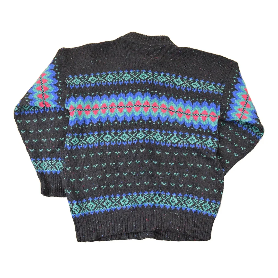 Vintage 1990s Rei Abstract Knit Cardigan Sweater Men's M - Image 2