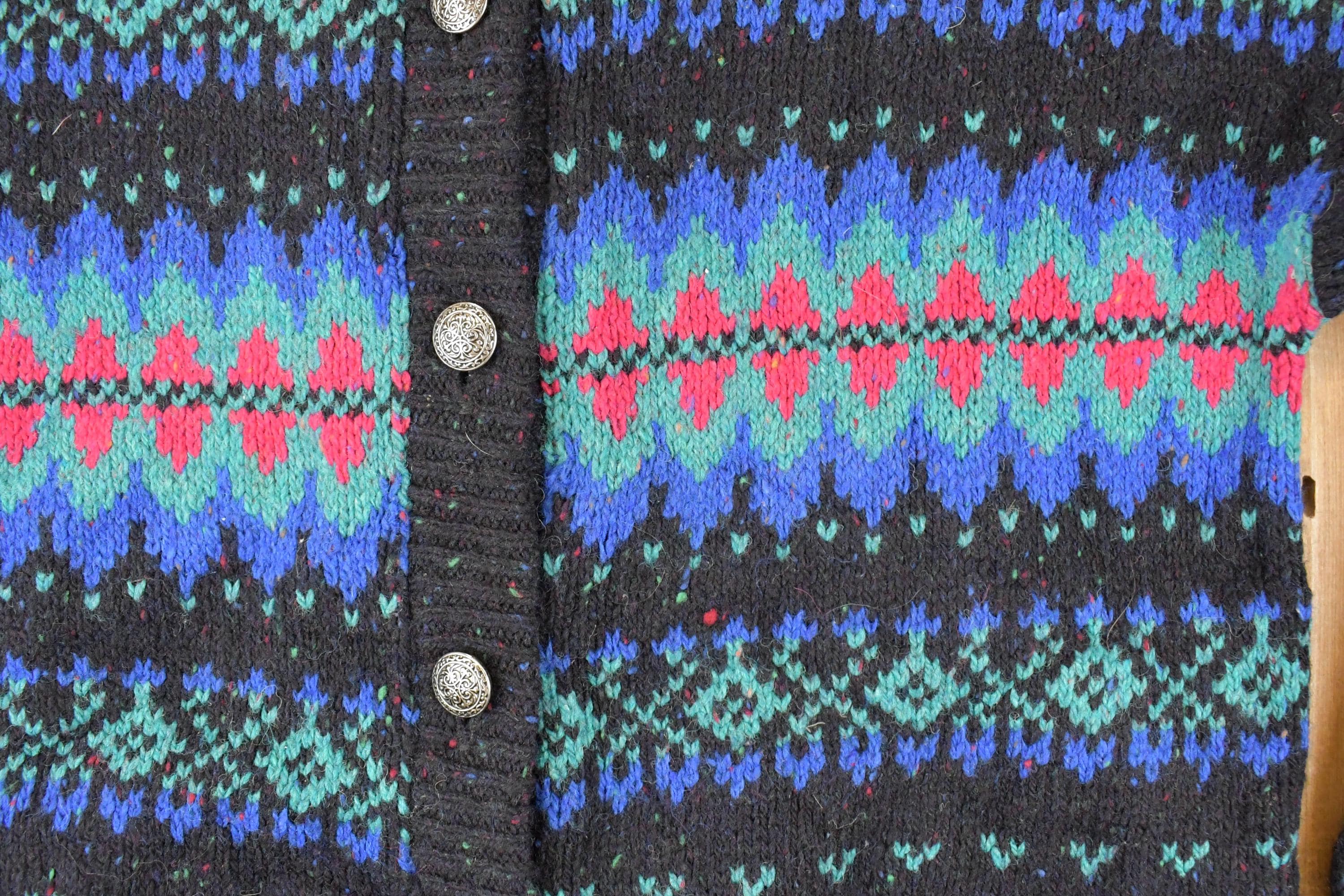 Vintage 1990s Rei Abstract Knit Cardigan Sweater Men's M - Image 3