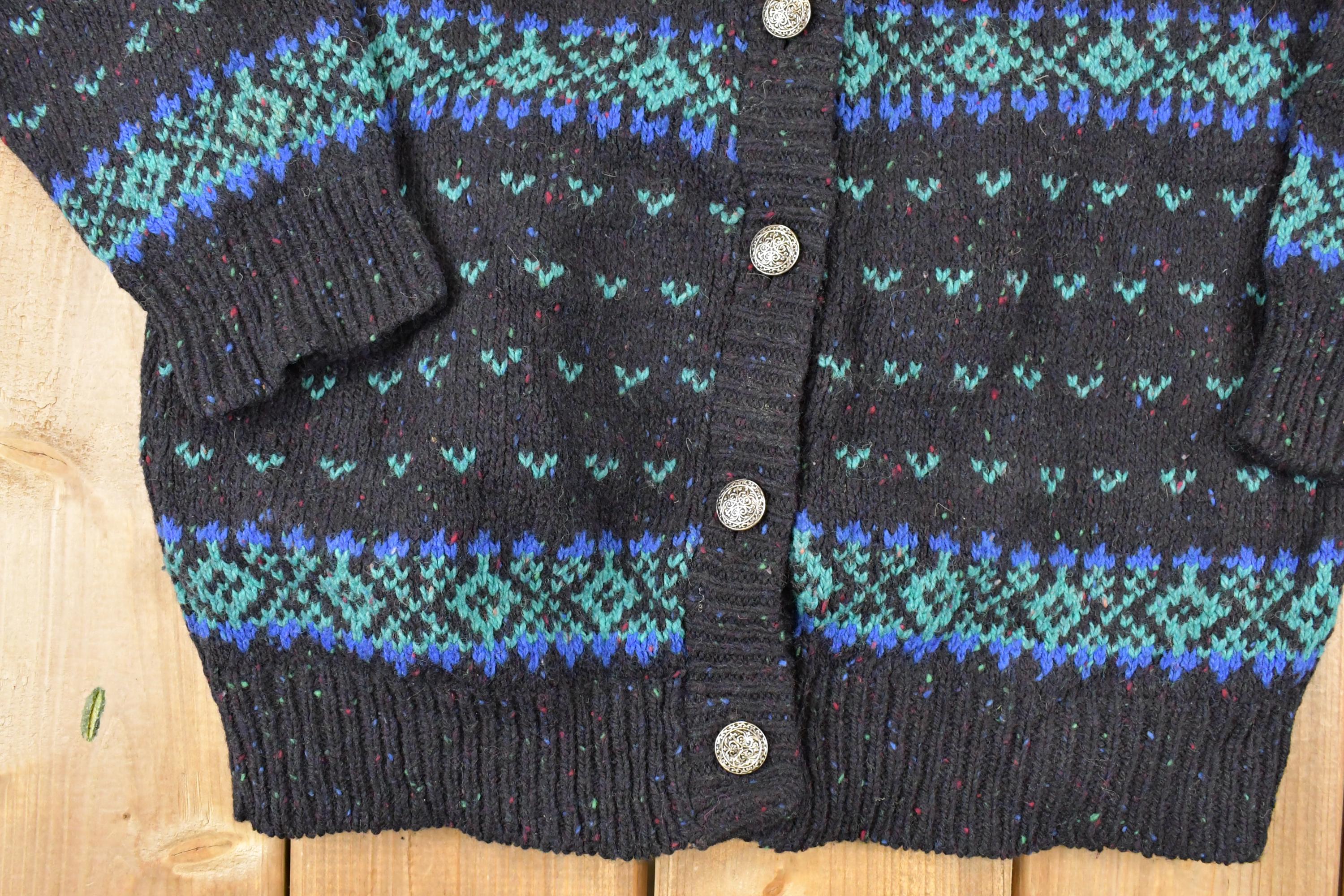 Vintage 1990s Rei Abstract Knit Cardigan Sweater Men's M - Image 4