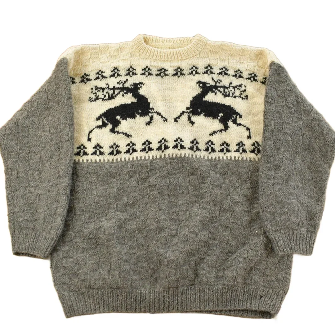 Vintage 1990s Reindeer Wool Knit Crewneck Sweater Men's Large