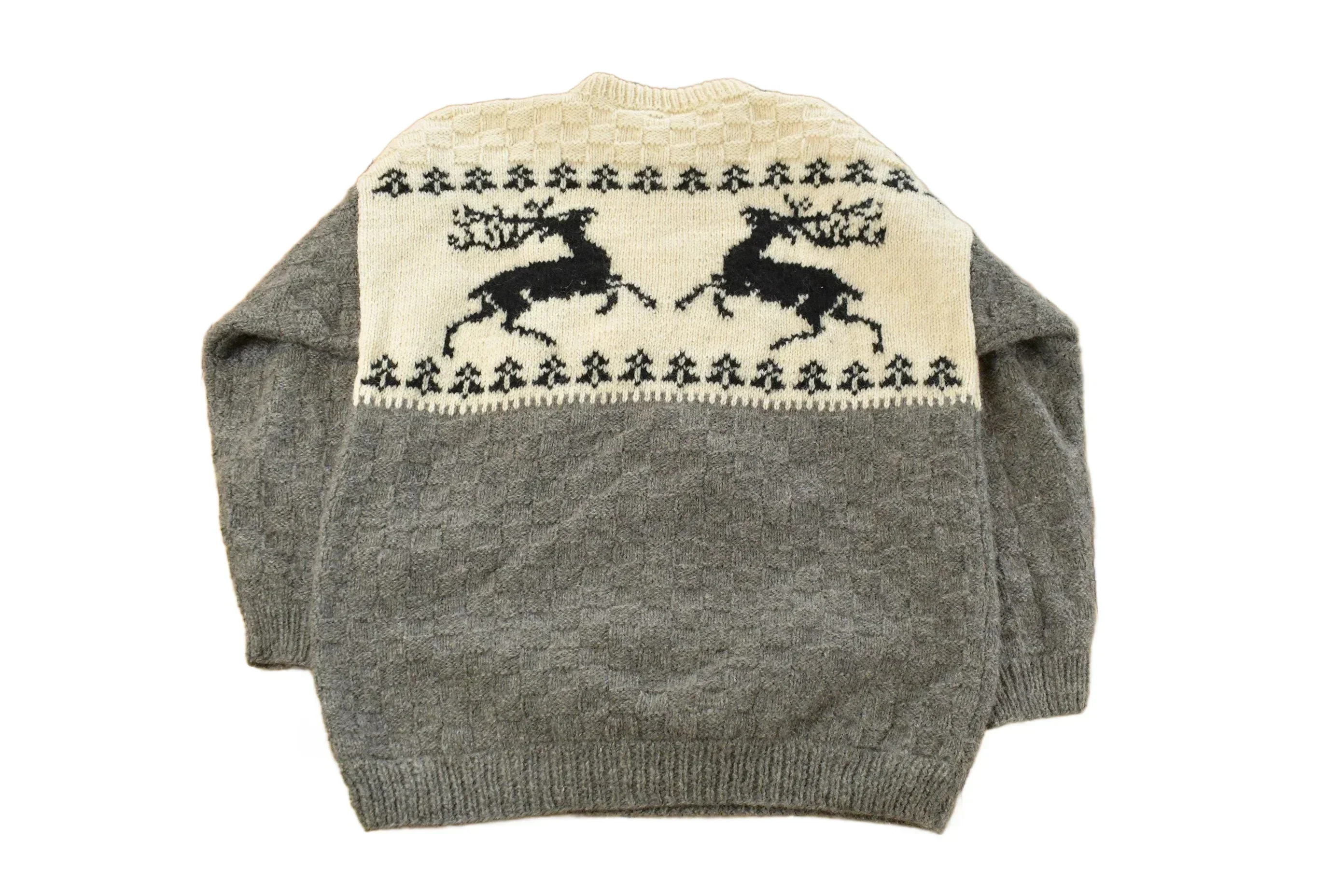 Vintage 1990s Reindeer Wool Knit Crewneck Sweater Men's Large - Image 2