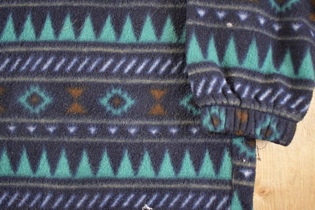 Vintage 1990s Republic Aztec Fleece Hoodie Sweatshirt Men's L - Image 3