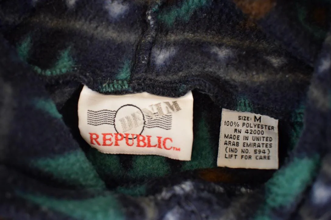 Vintage 1990s Republic Aztec Fleece Hoodie Sweatshirt Men's L - Image 4