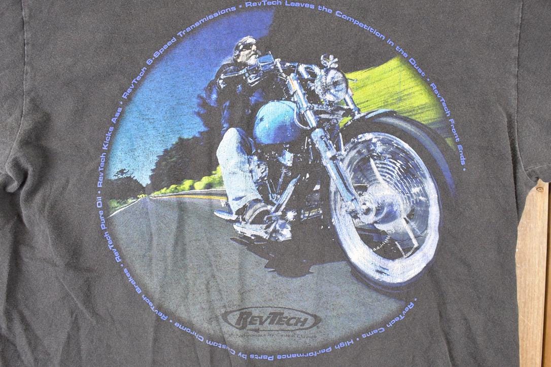 Vintage 1990s Revtech Custom Chrome Bald Eagle Motorcycle Souvenir T-Shirt Men's M - Image 4