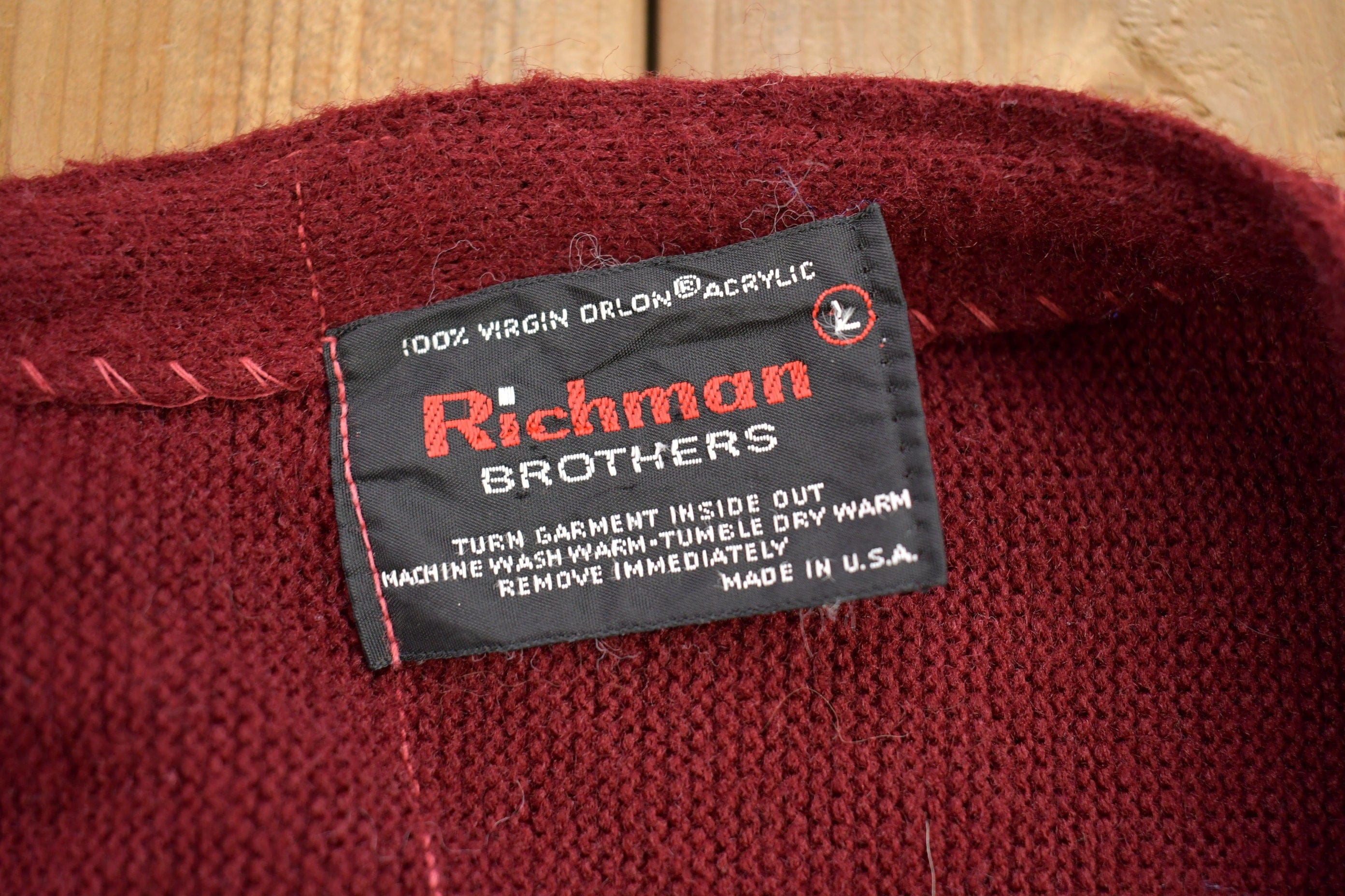 Vintage 1990s Richman Brothers 100% Virgin Orlon Acrylic Knitted Cardigan Sweater Men's S - Image 3