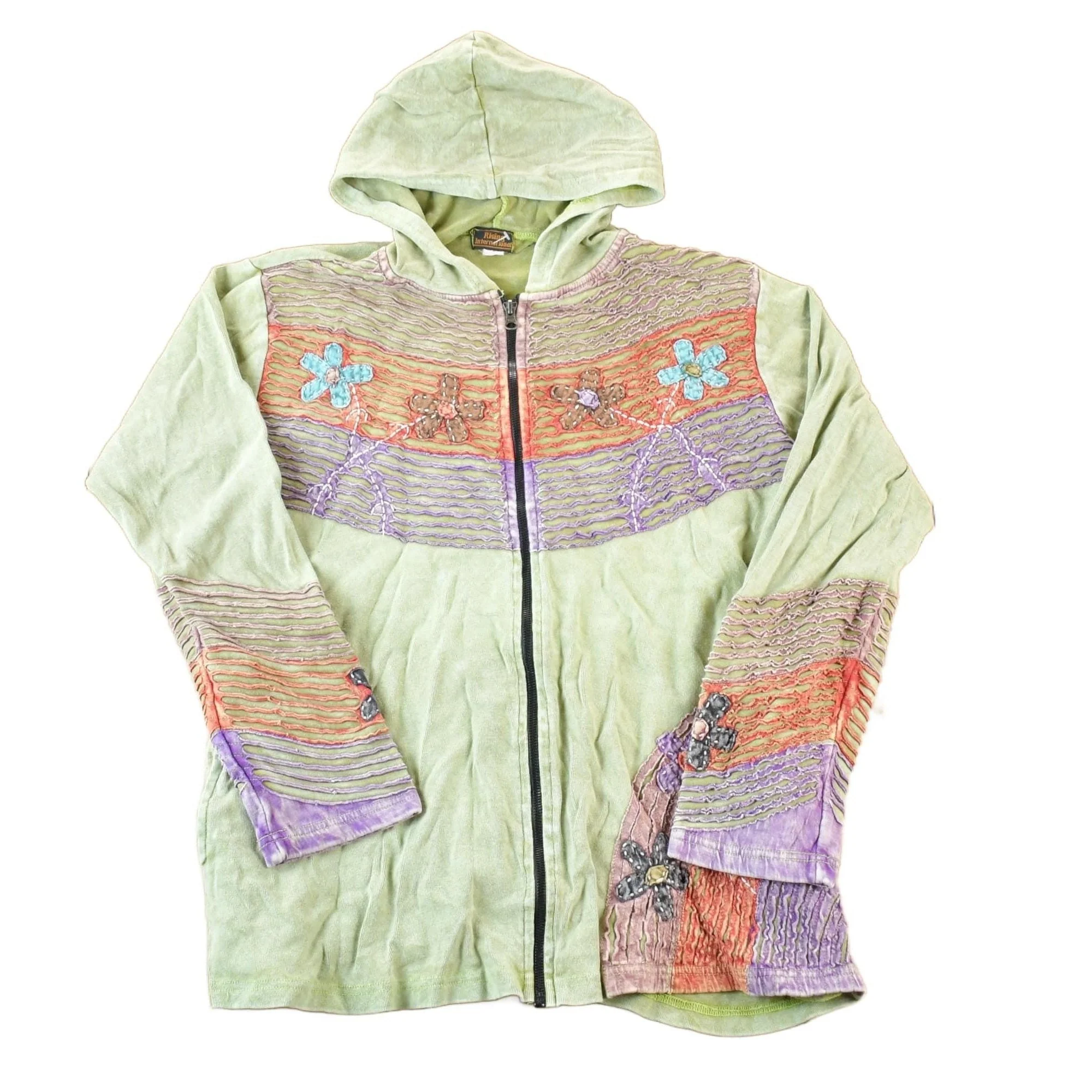 Vintage 1990s Rising International Heavy Cable Knit Patch Full Zip Hoodie Sweatshirt Women's S