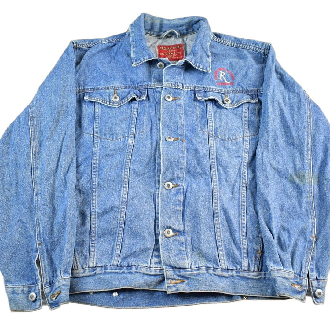 Vintage 1990s Riviera Casino Denim Jean Trucker Jacket Men's Small - Image 2