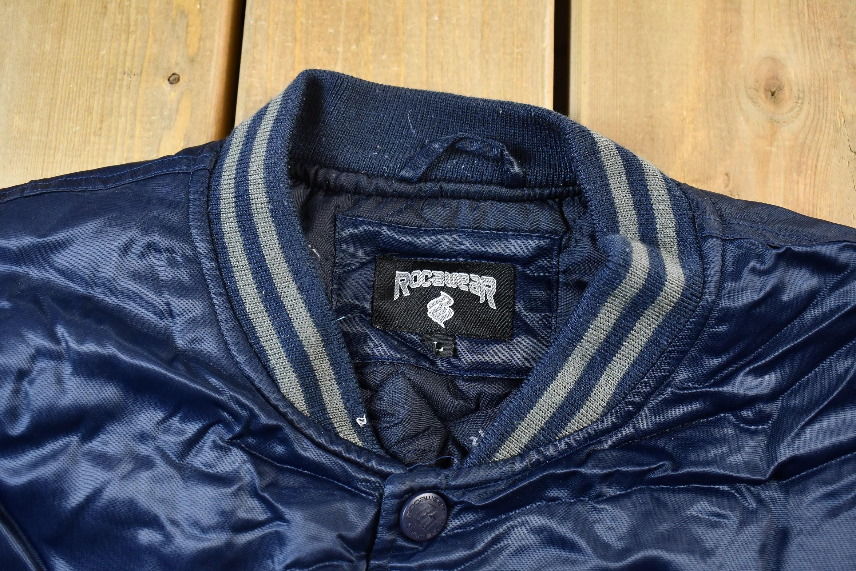 Vintage 1990s Rocawear Embroidered Snap Button Satin Bomber Jacket Men's Large - Image 5