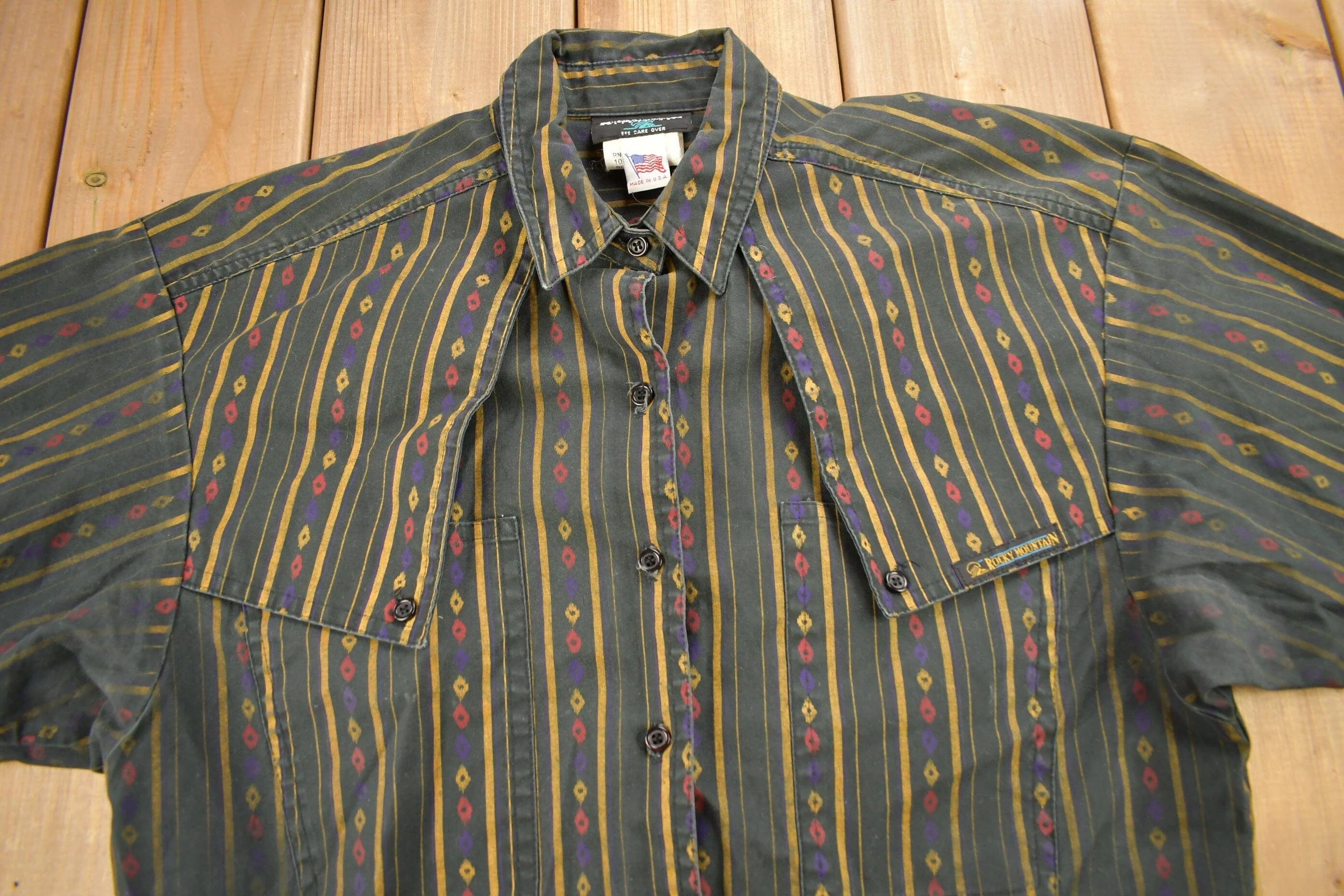 Vintage 1990s Rocky Mountain Clothing Striped Button Up Shirt Men's Medium - Image 3