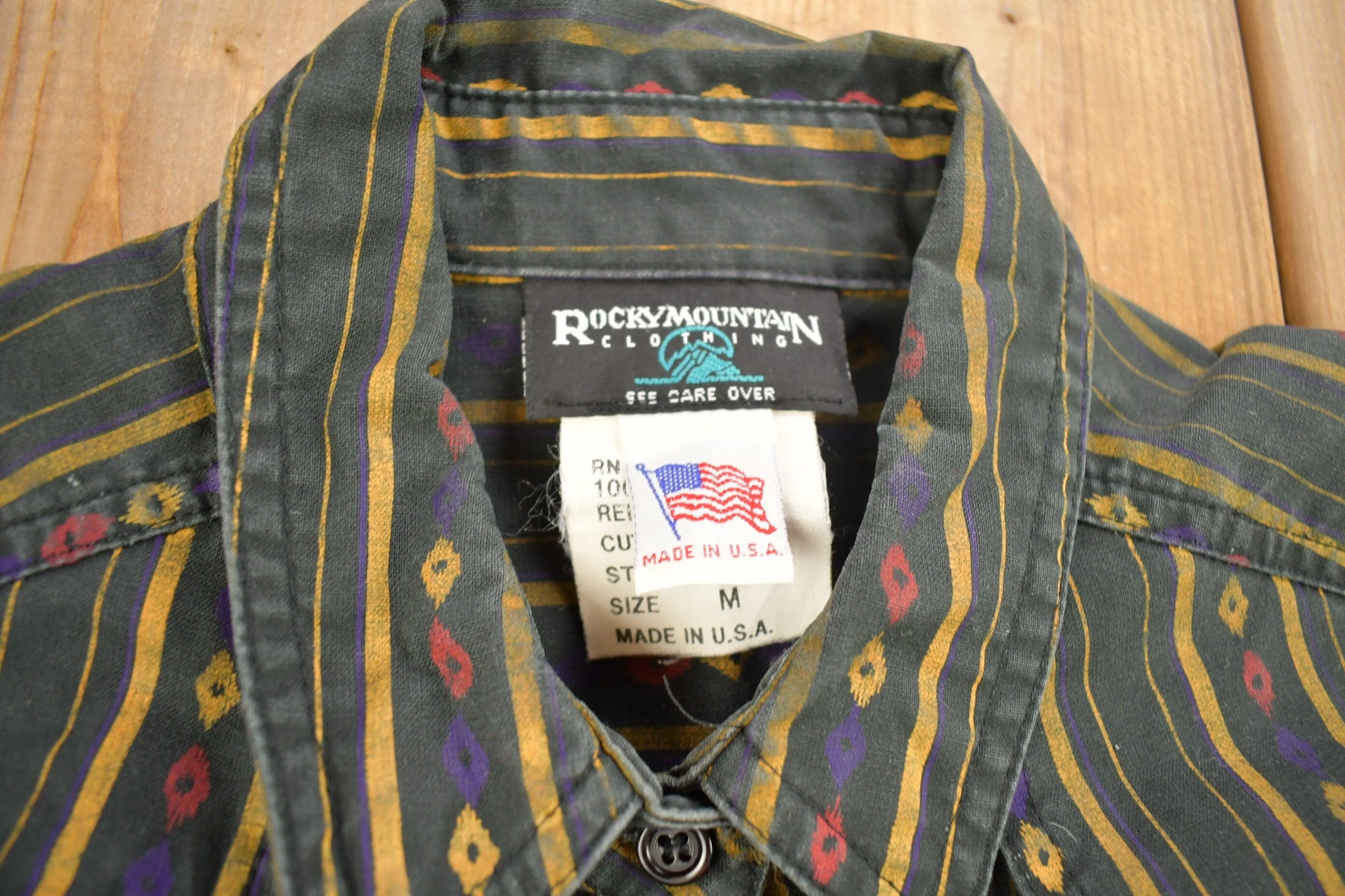 Vintage 1990s Rocky Mountain Clothing Striped Button Up Shirt Men's Medium - Image 4