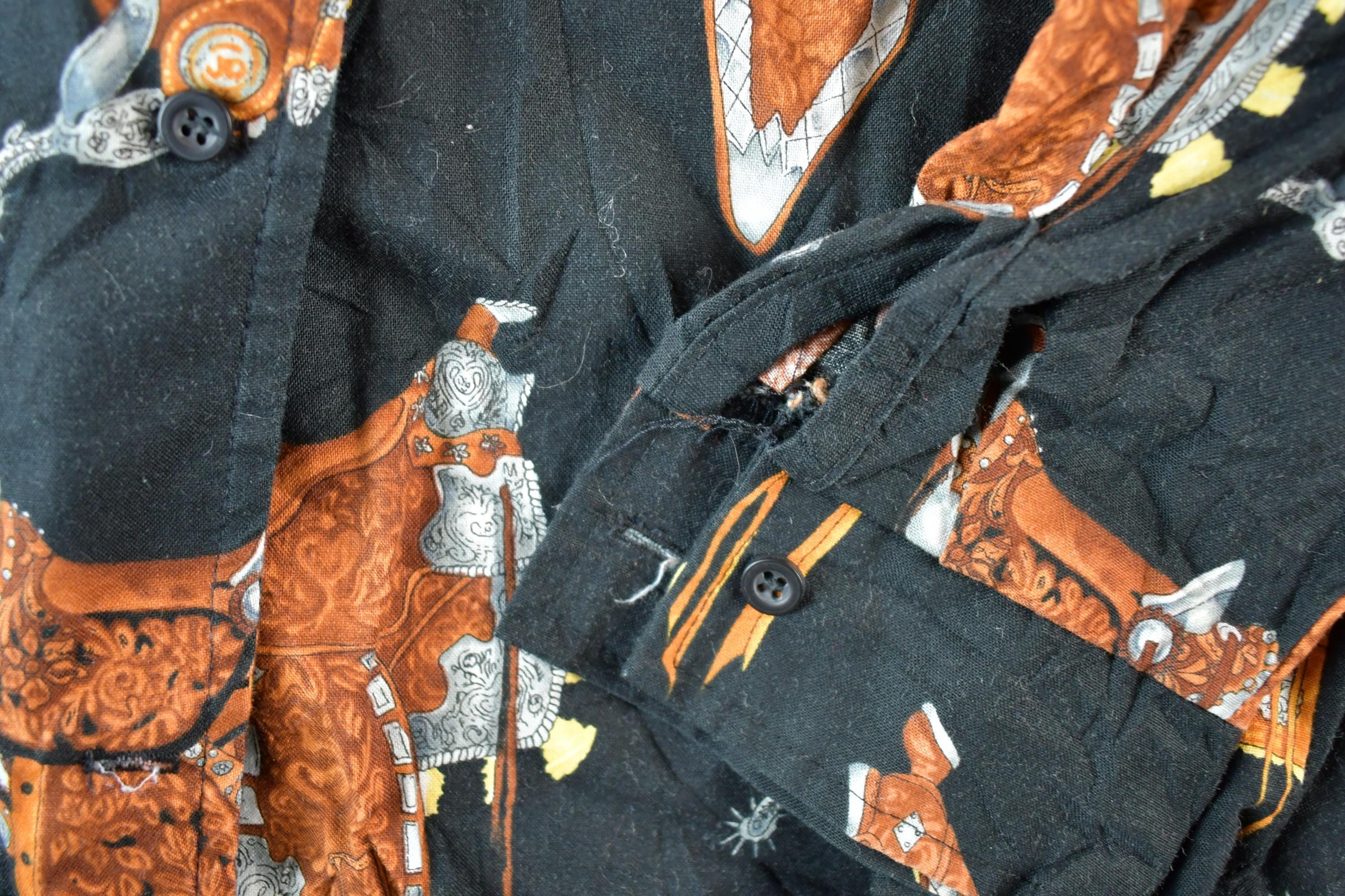 Vintage 1990s Roper Western Button Up AOP Saddle Print Shirt Men's L - Image 3