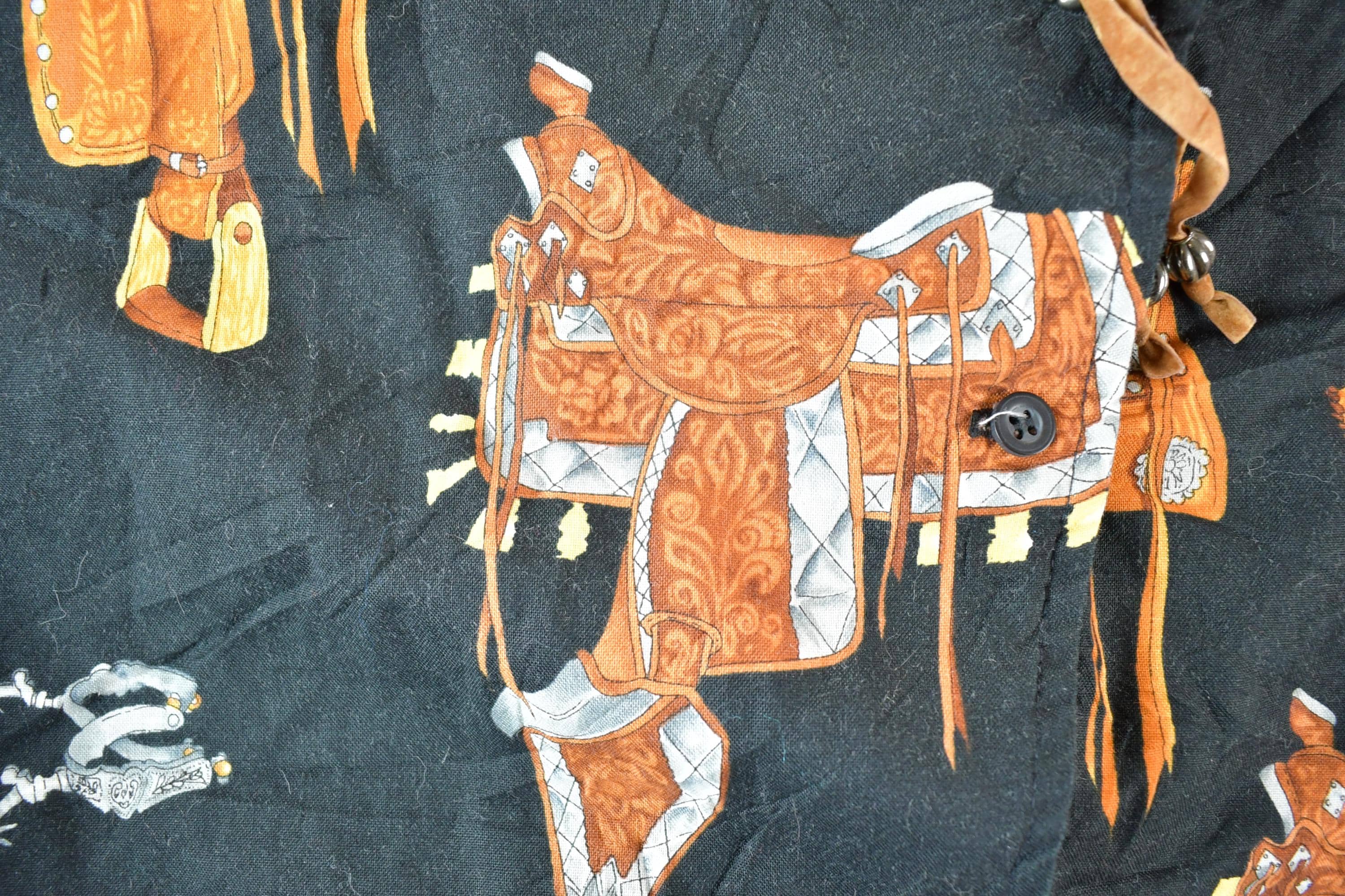 Vintage 1990s Roper Western Button Up AOP Saddle Print Shirt Men's L - Image 4