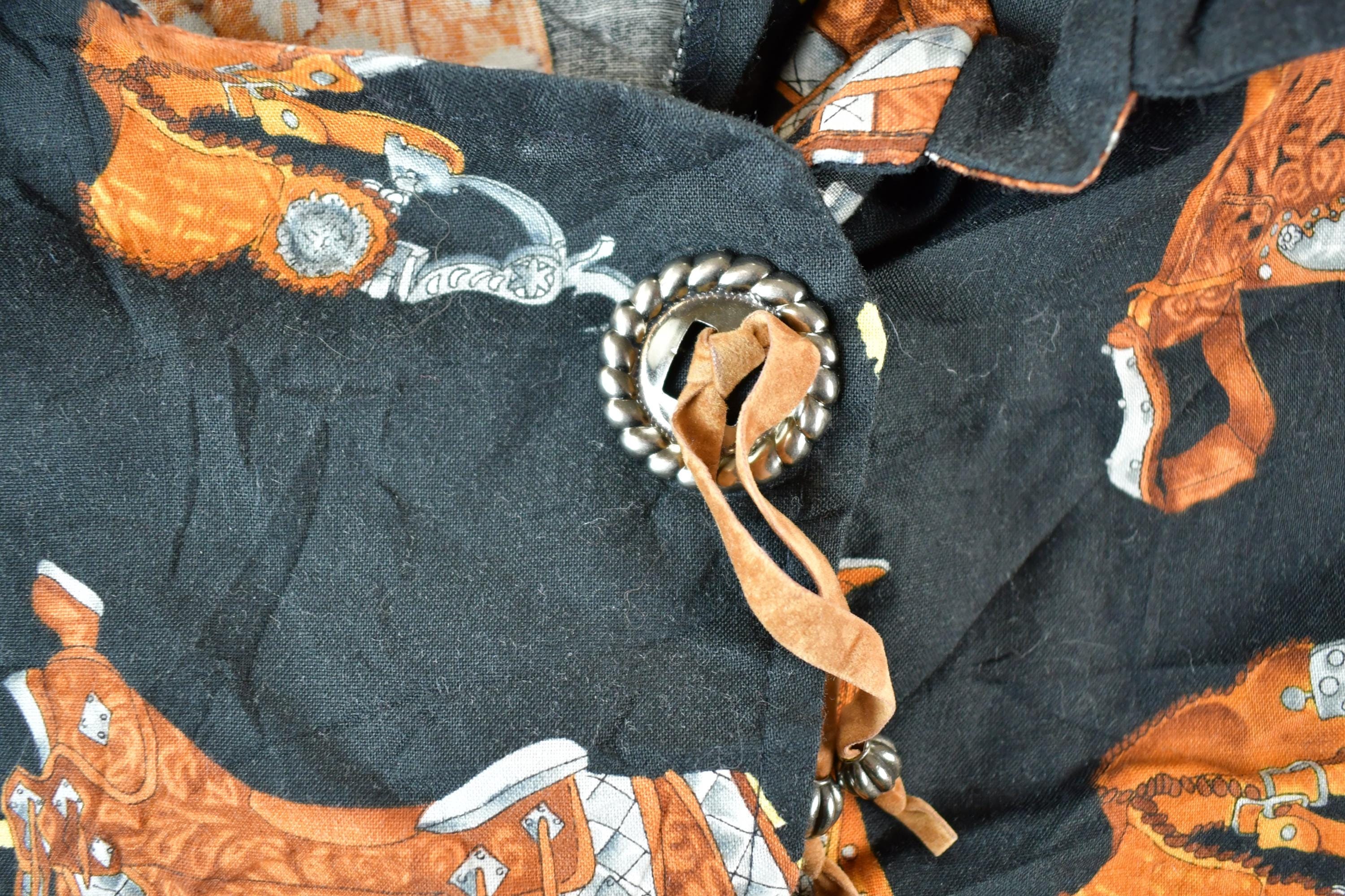 Vintage 1990s Roper Western Button Up AOP Saddle Print Shirt Men's L - Image 5
