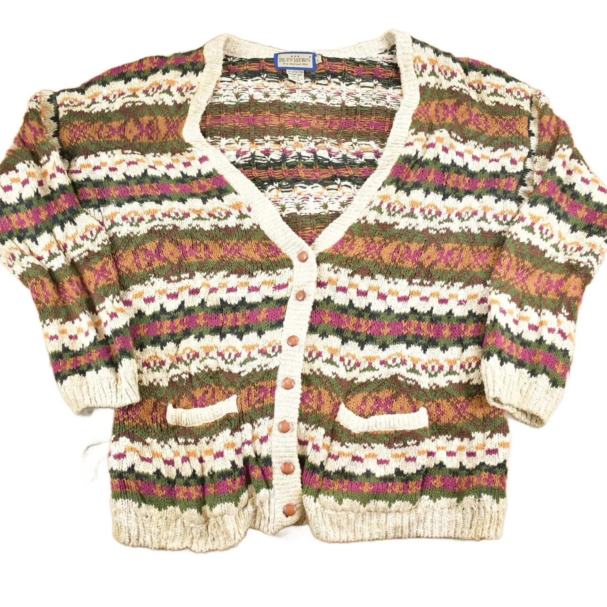 Vintage 1990s Ruff Hewn Striped Knit Cardigan Sweater Men's Large