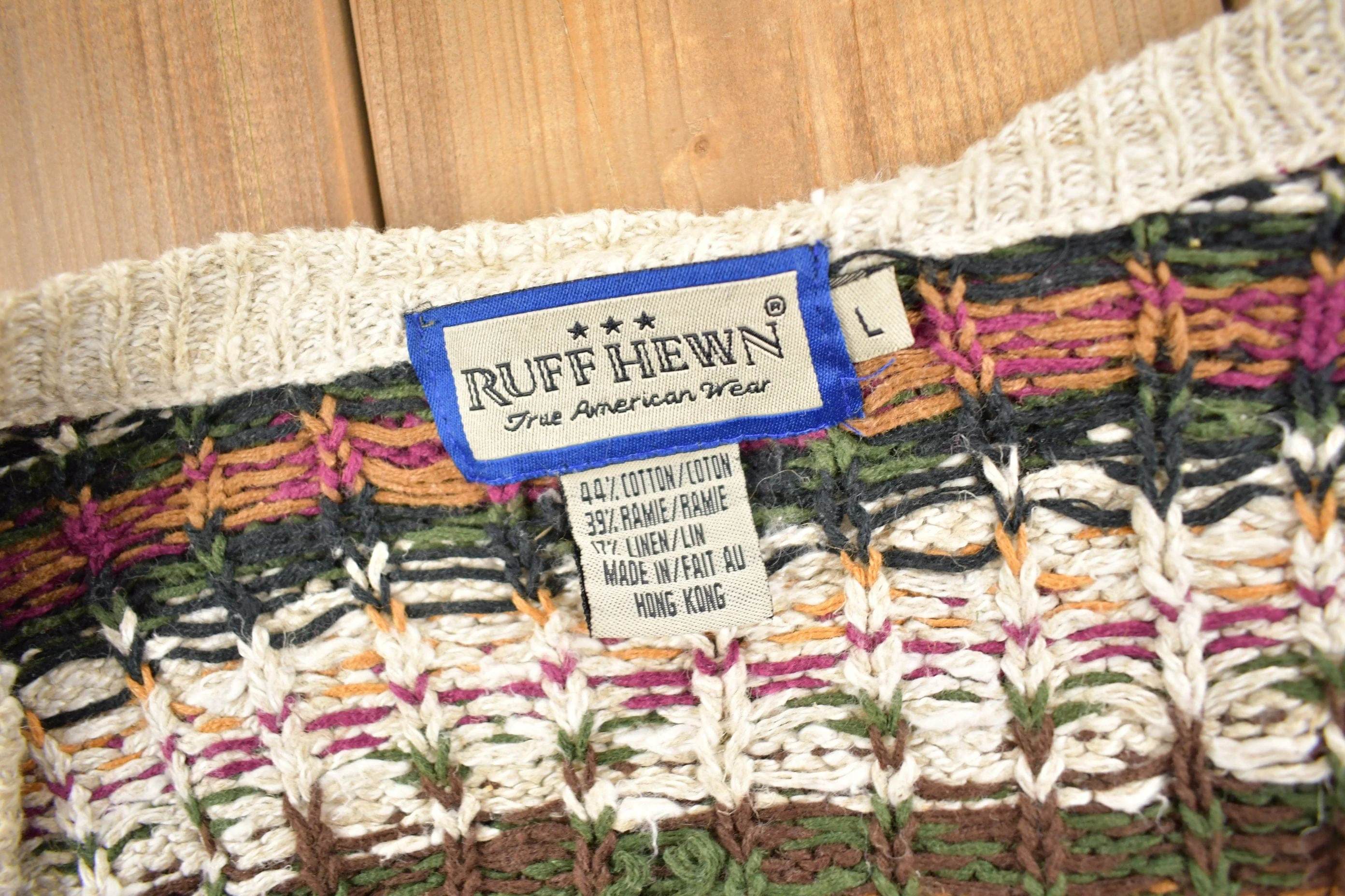 Vintage 1990s Ruff Hewn Striped Knit Cardigan Sweater Men's Large - Image 4