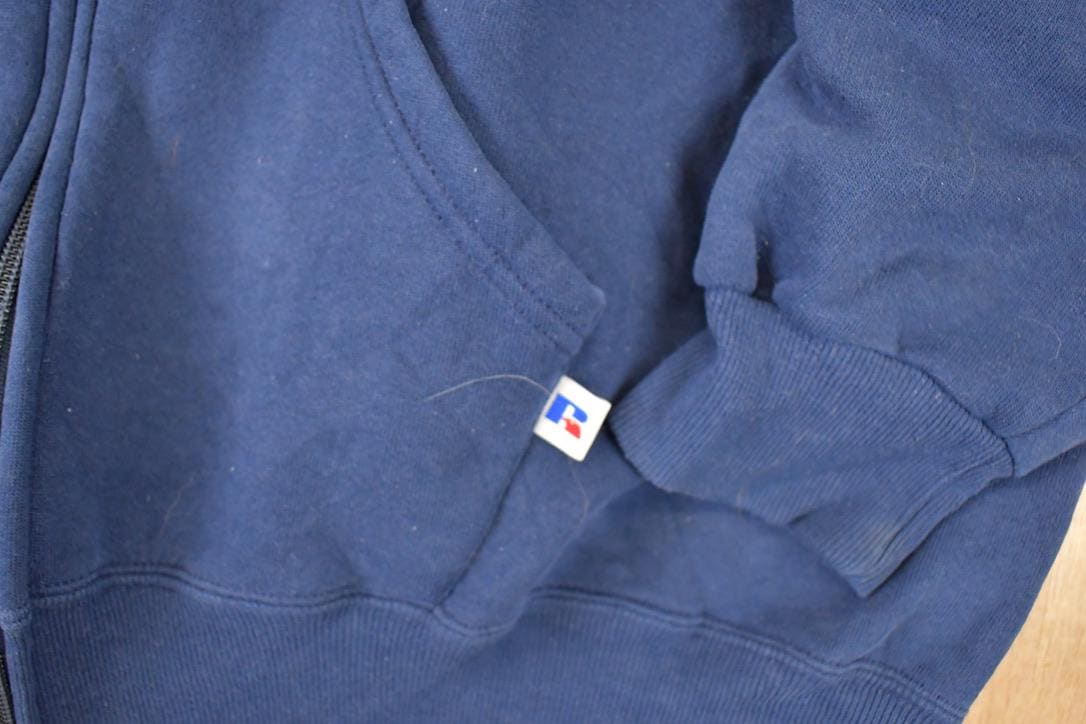 Vintage 1990s Russell Athletic Full Zip Blank Hoodie Sweatshirt Men's L - Image 3