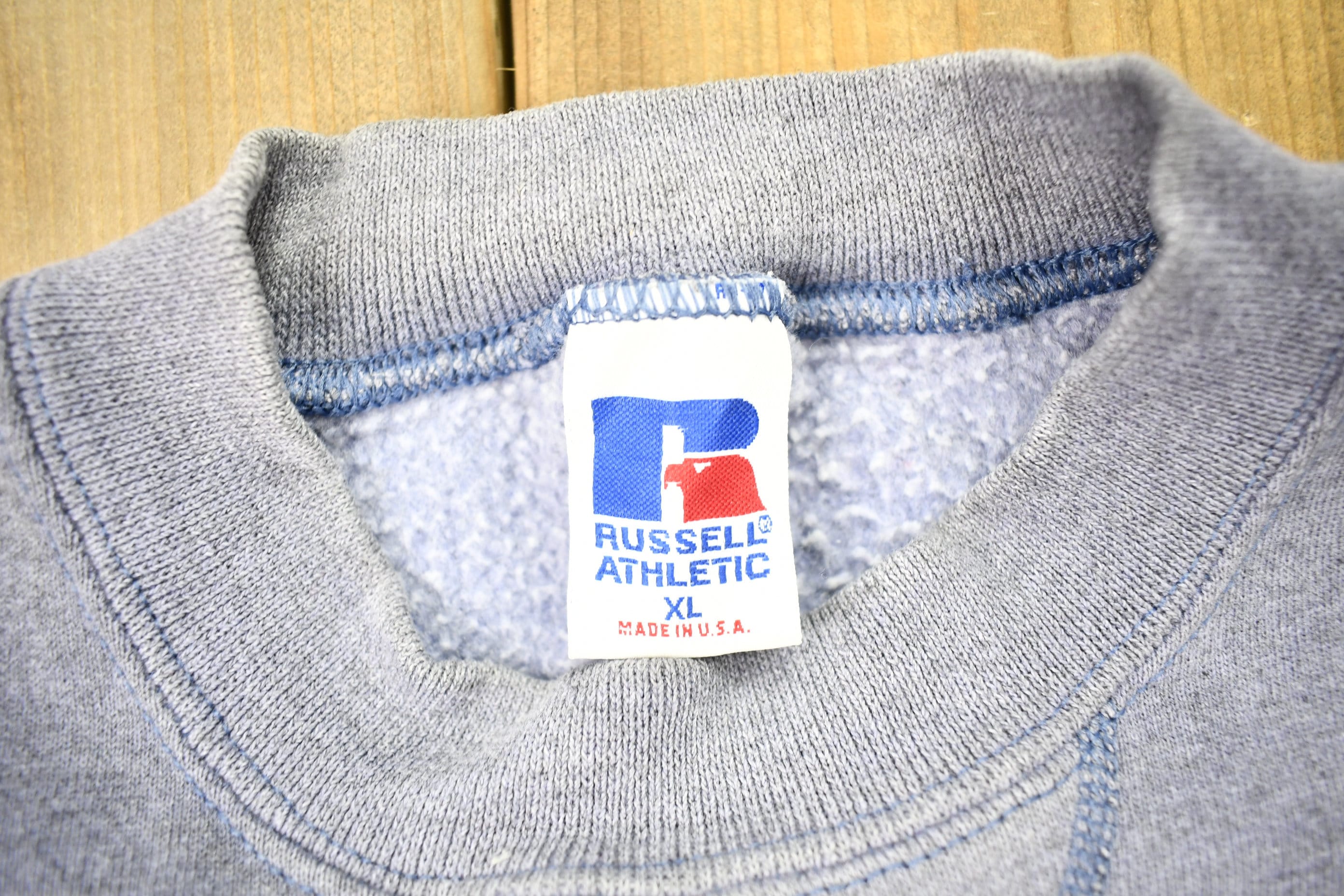 Vintage 1990s Russell Athletics Grey Blank Crewneck Sweatshirt Men's Large - Image 5