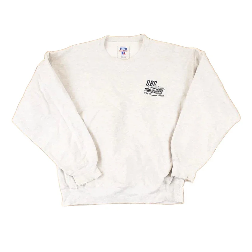 Vintage 1990s Russell Pro Cotton Dells Boat Co Heavyweight Crossgrain Crewneck Sweatshirt Men's L