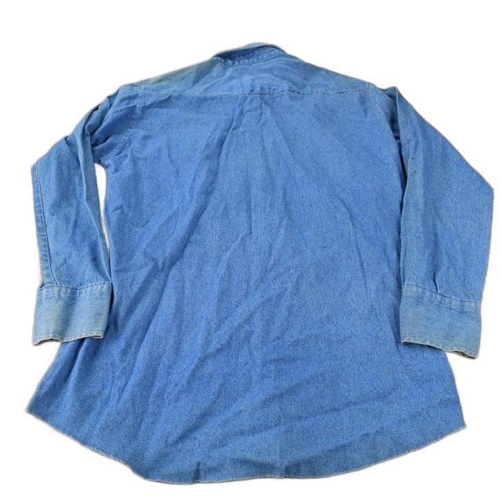 Vintage 1990s Saddle King Western Denim South Western Style Pearl Snap Button Up Rodeo Shirt Men's XL - Image 2