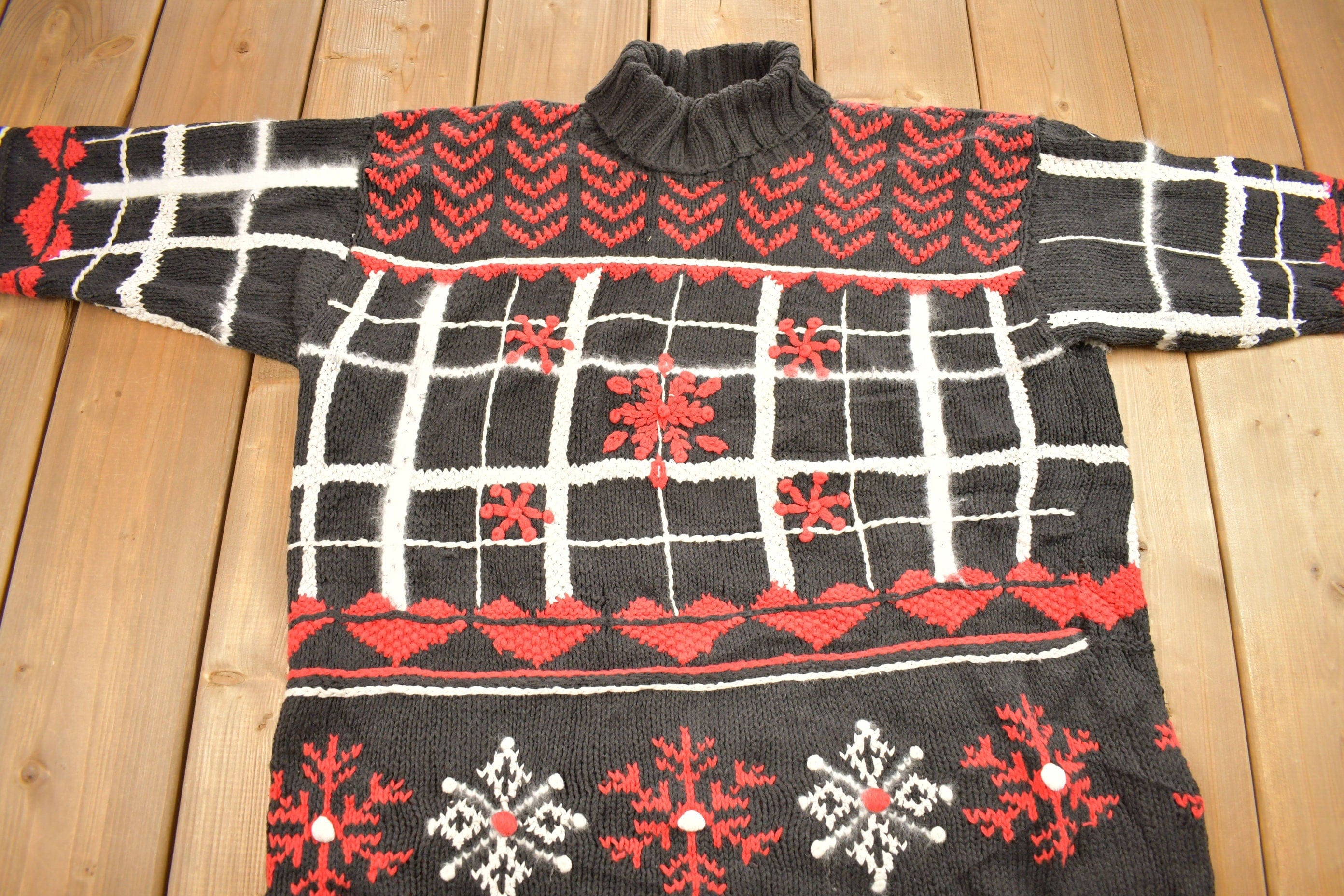 Vintage 1990s Saks Fifth Avenue Winter Theme Turtleneck Sweater Men's Medium - Image 3
