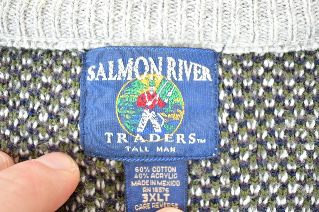Vintage 1990s Salmon River Traders Tall Man Knit Abstract Pattern Cardigan Sweater Mens XXXL - Image 4