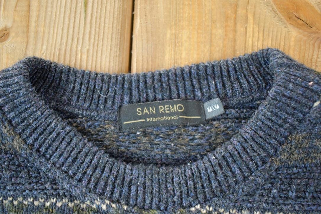 Vintage 1990s San Remo Knit Abstract Pattern Crewneck Sweater Men's Large - Image 3
