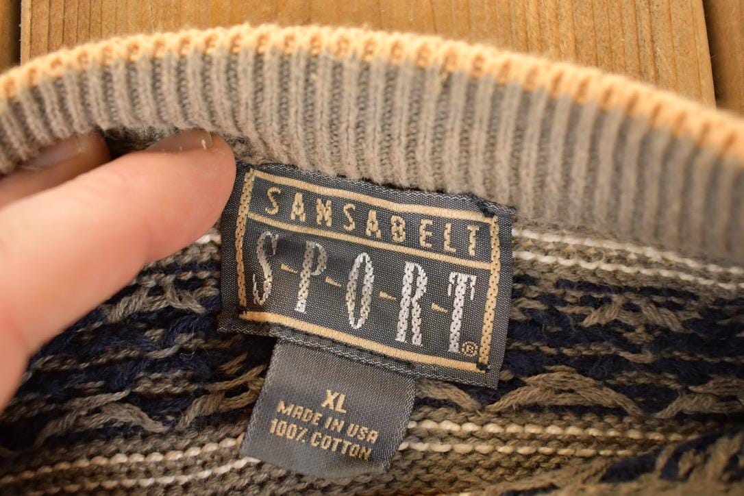 Vintage 1990s Sansabelt Sport Abstract Striped Knit Crewneck Sweater Men's L - Image 5