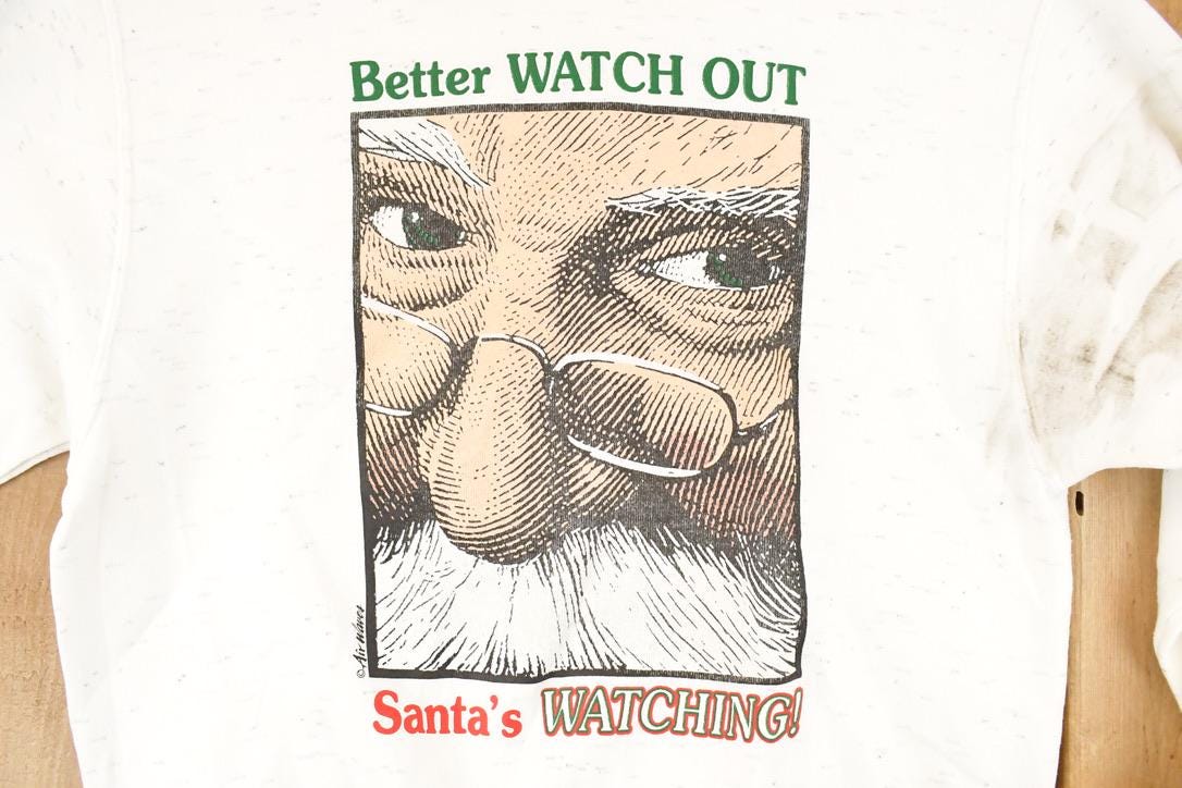 Vintage 1990s Santa's Coming Christmas Graphic Print Collared Sweatshirt Men's M - Image 3