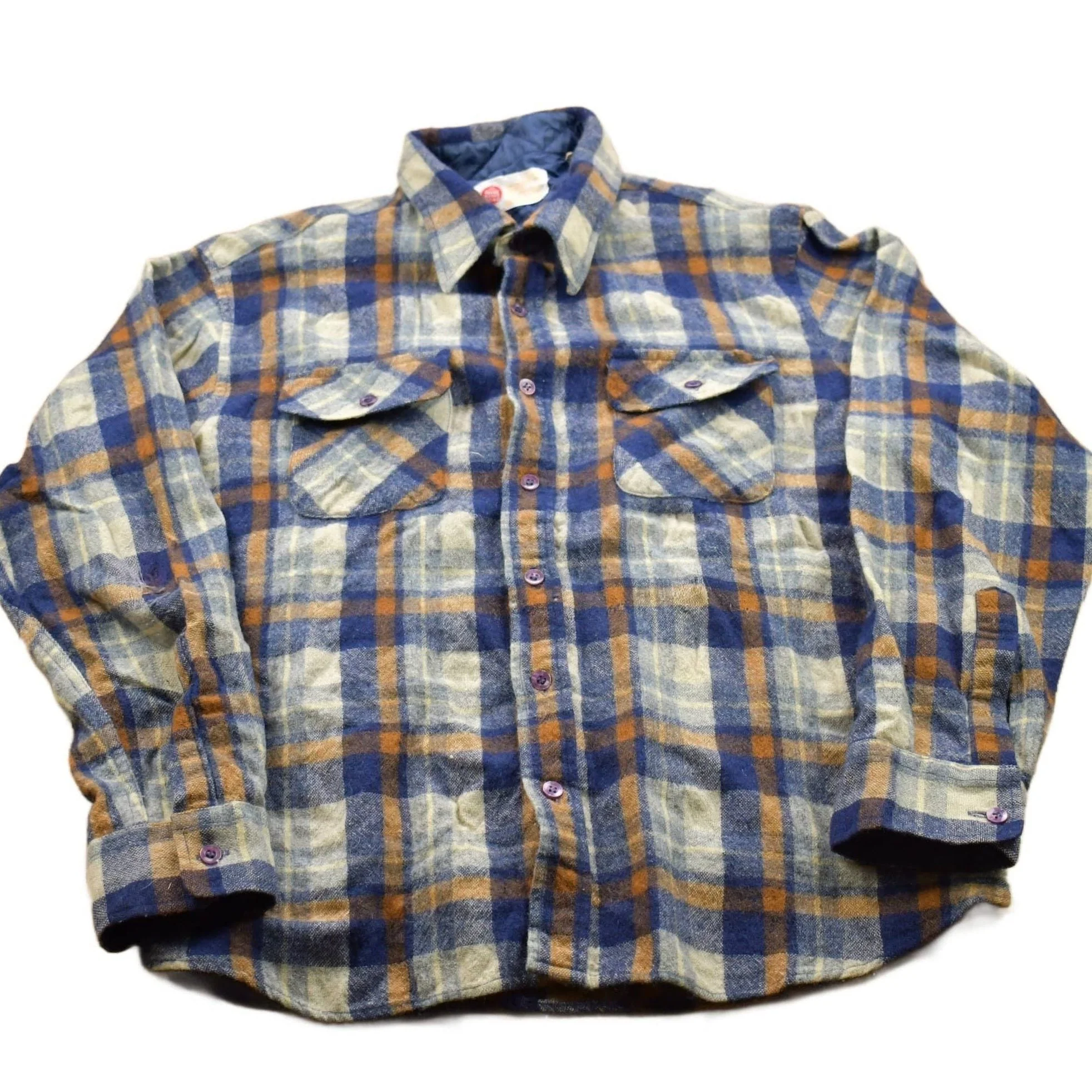 Vintage 1990s Sears Reprocessed Wool Plaid Flannel Button Up Shirt Men's Medium