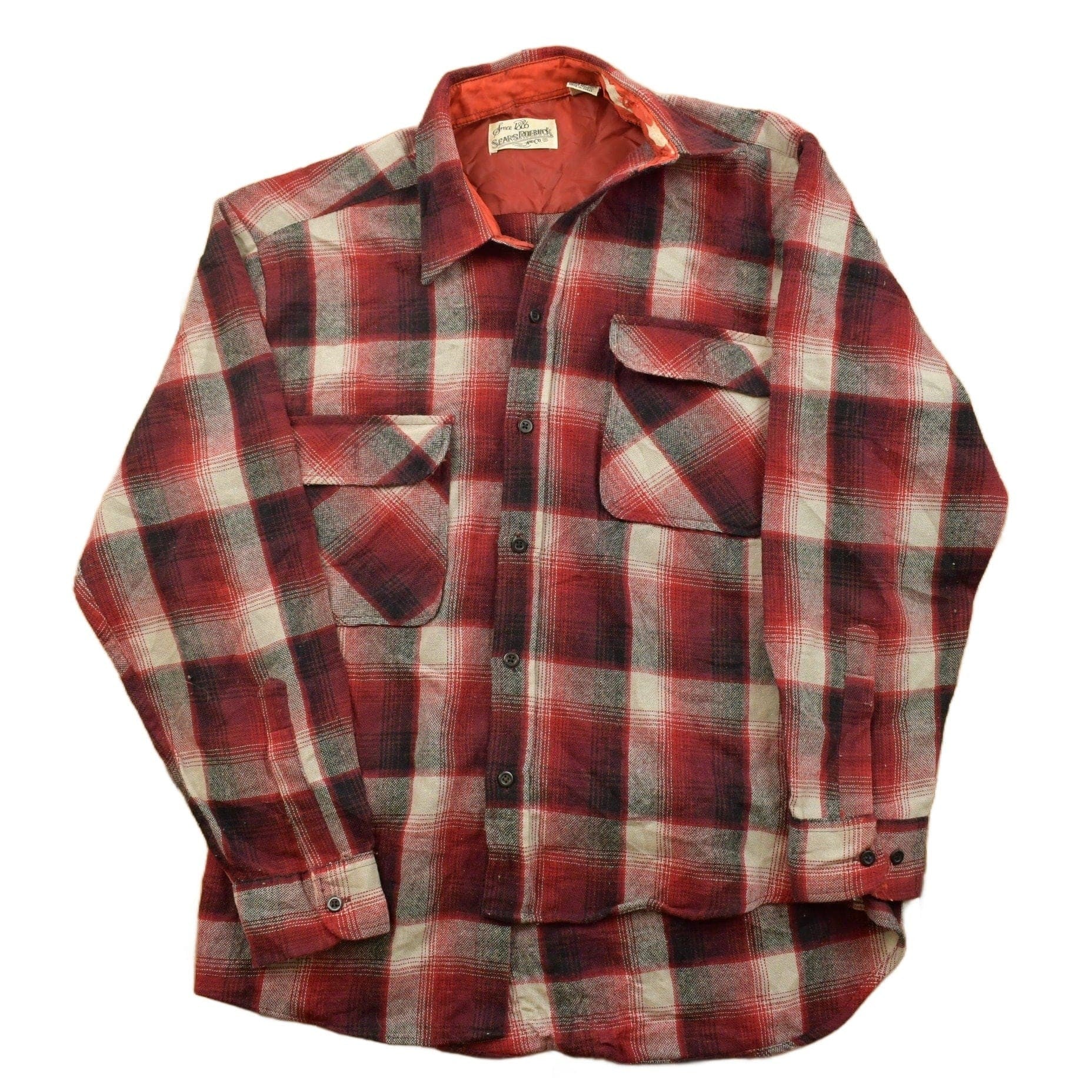 Vintage 1990s Sears Roebuck Plaid Flannel Button Up Shirt Men's Medium