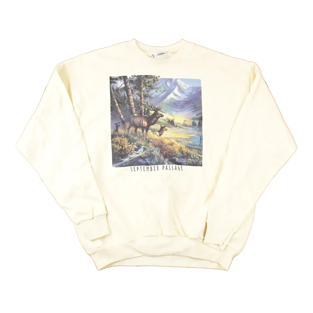Vintage 1990s September Passage Deer Family Graphic Print Heavyweight Crewneck Sweatshirt Mens L