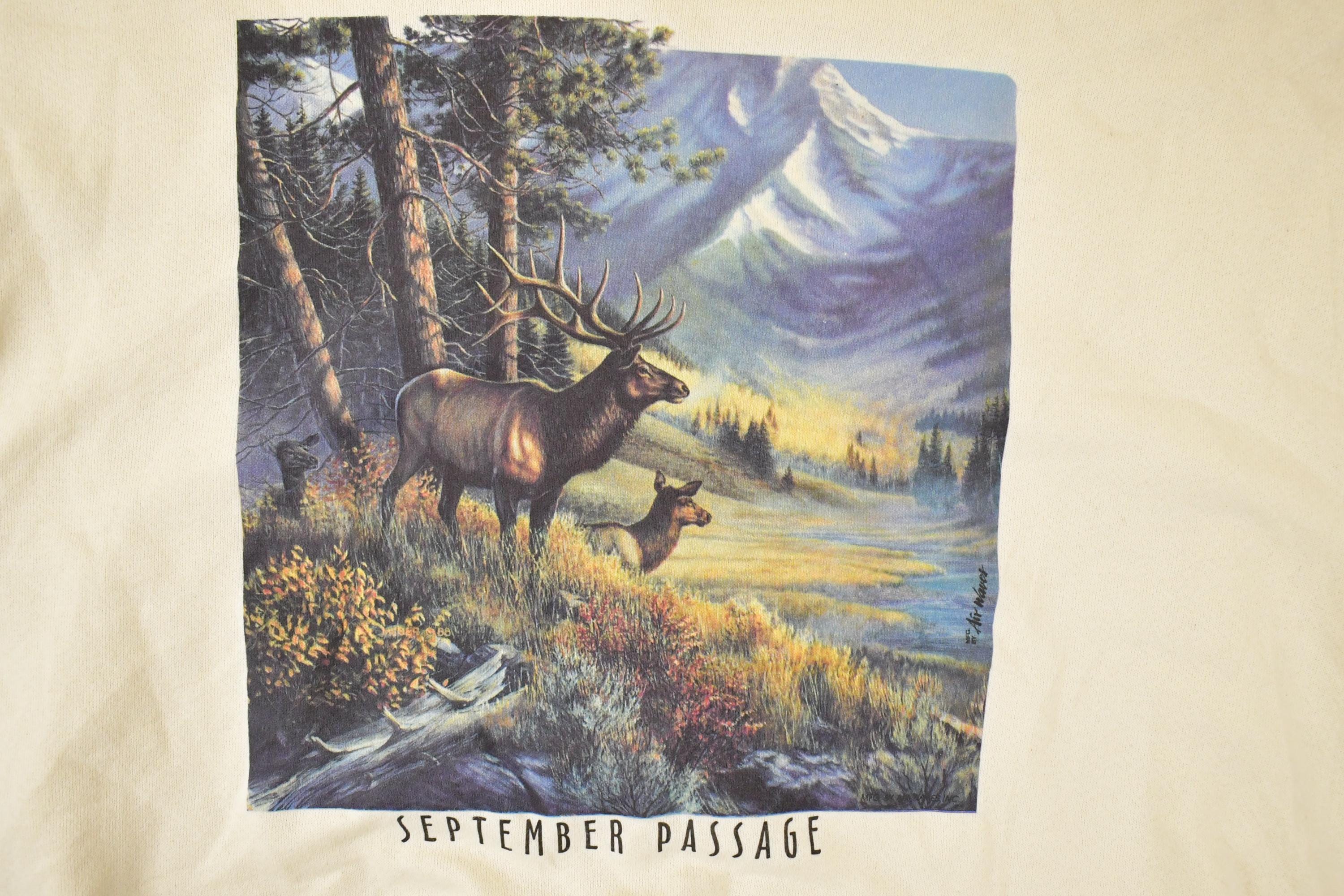 Vintage 1990s September Passage Deer Family Graphic Print Heavyweight Crewneck Sweatshirt Mens L - Image 3