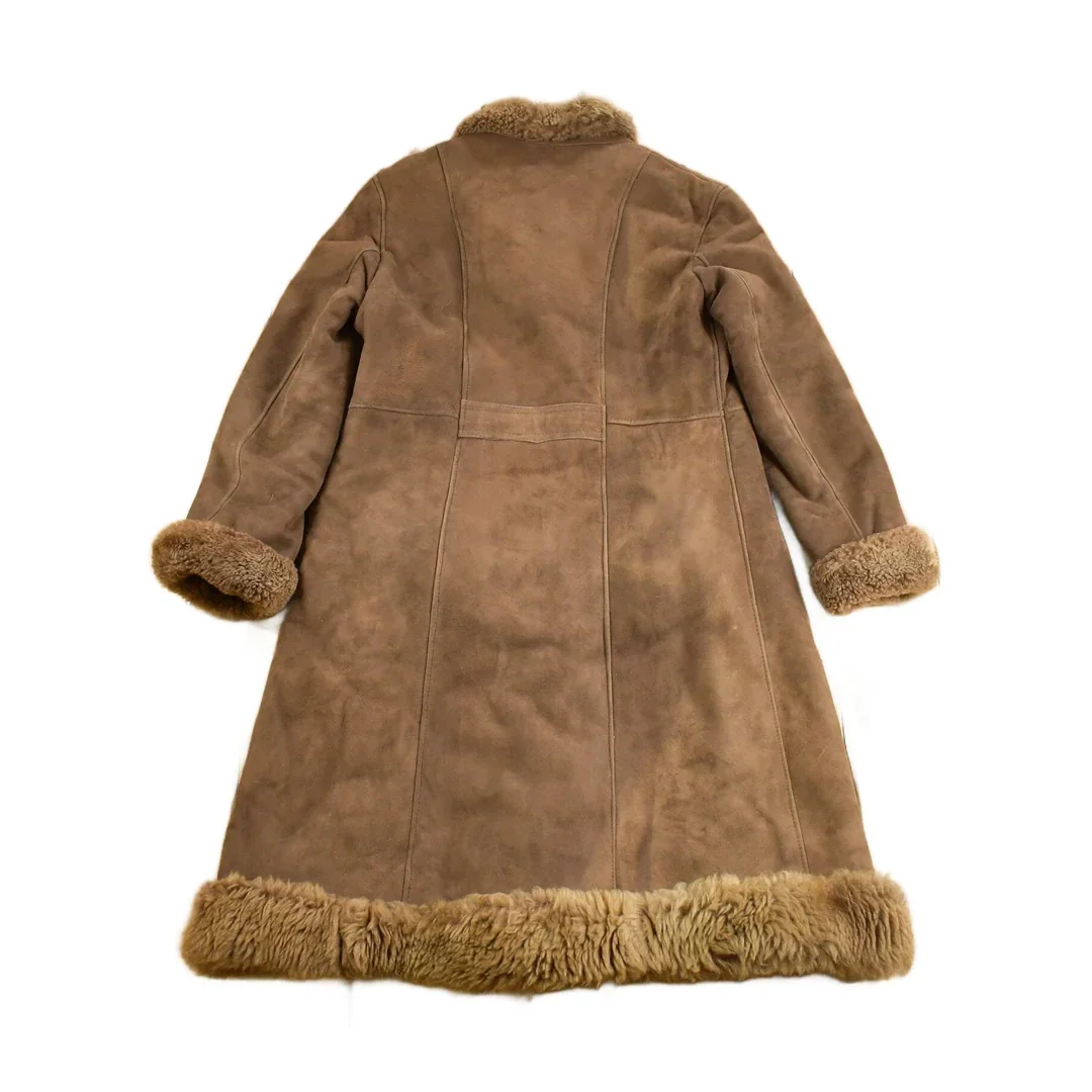 Vintage 1990s Shearling Suede Coat Men's Medium - Image 2