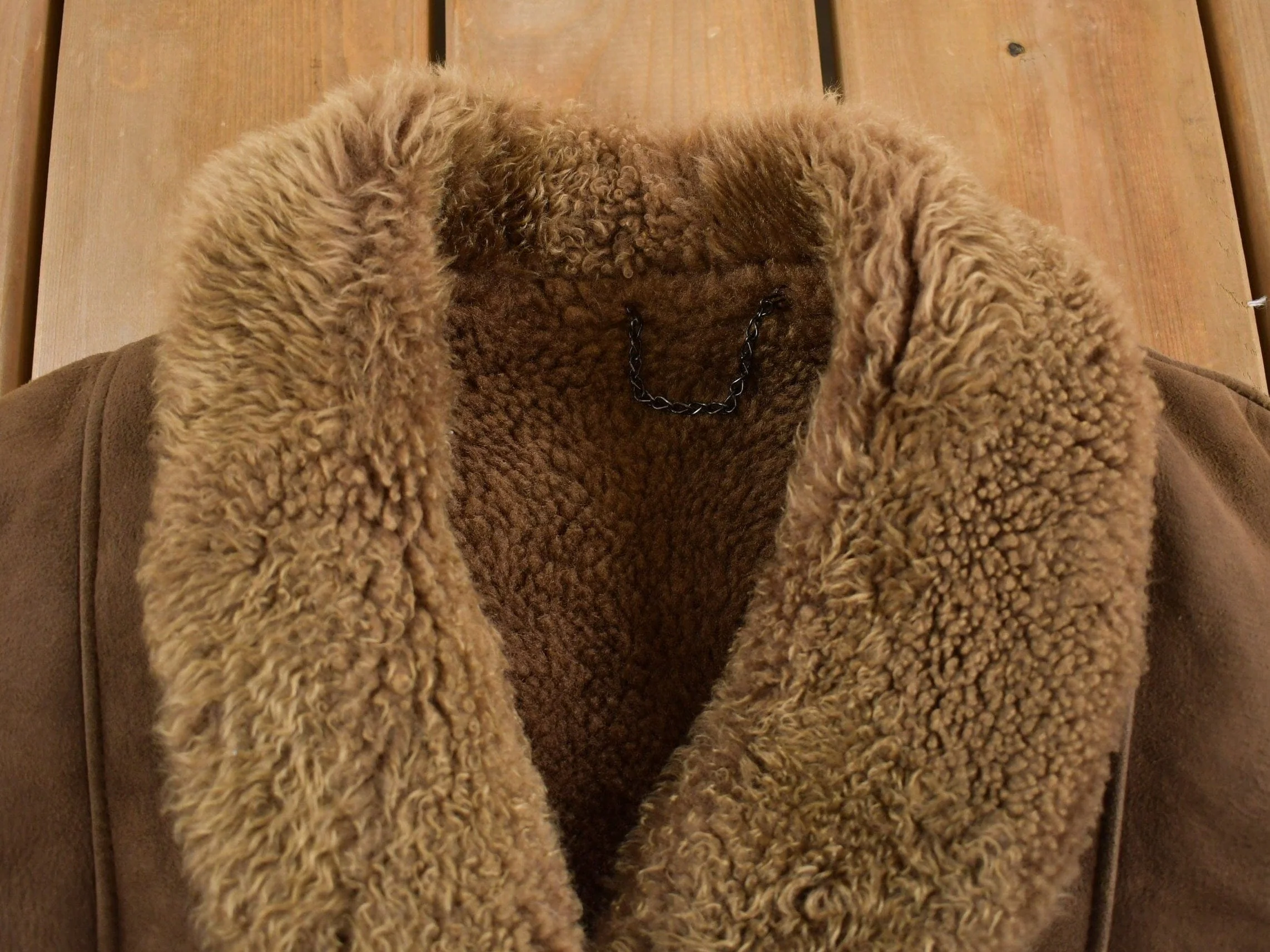 Vintage 1990s Shearling Suede Coat Men's Medium - Image 3