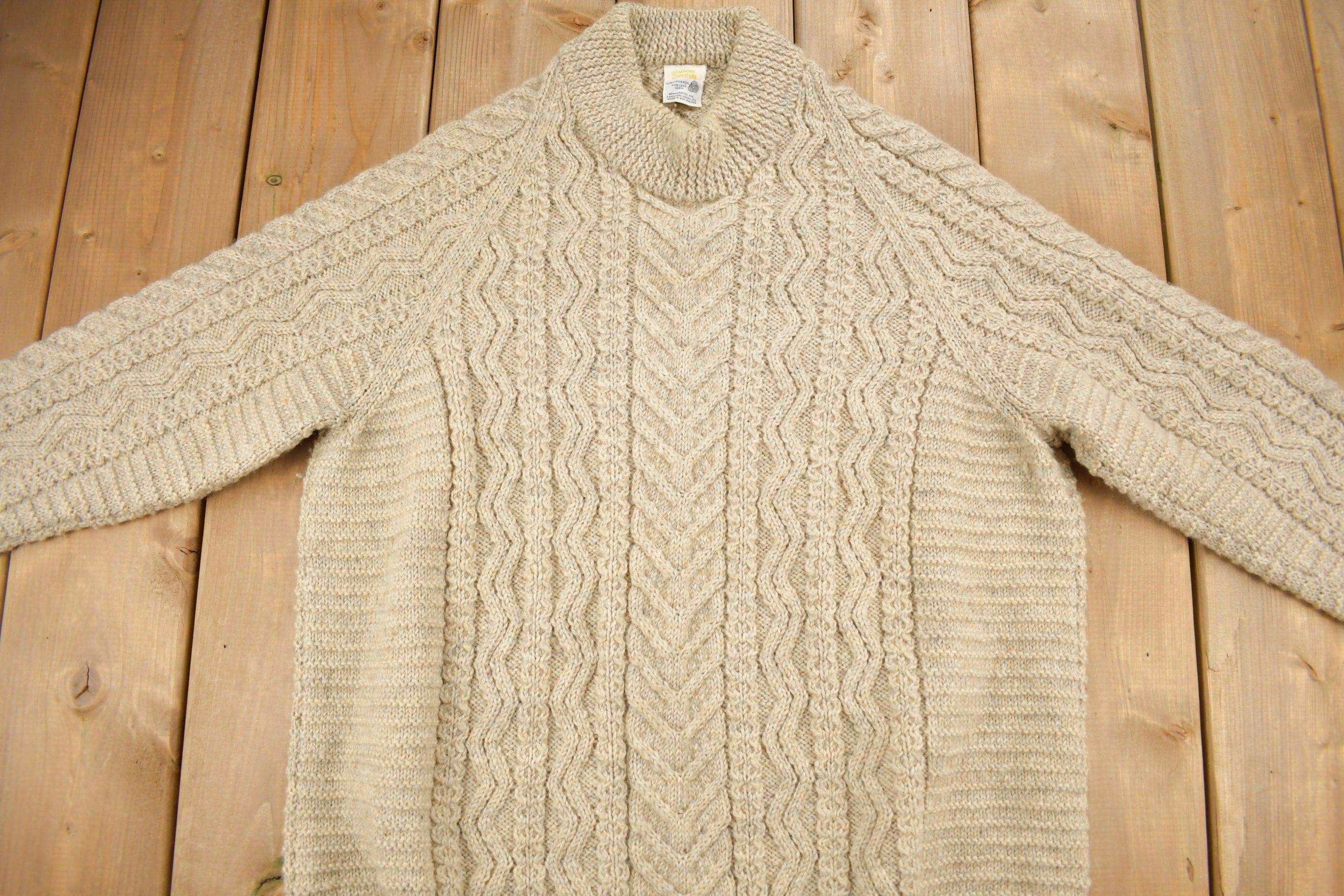 Vintage 1990s Simpkin's Sweaters Cable Knit Mockneck Sweater Men's Medium - Image 3