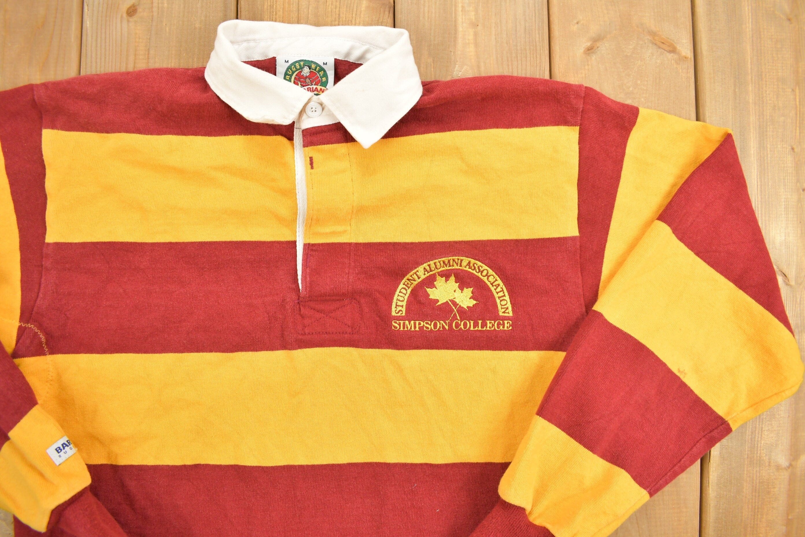 Vintage 1990s Simpson College Rugby Barbarian Collared Sweatshirt Men's Medium - Image 3