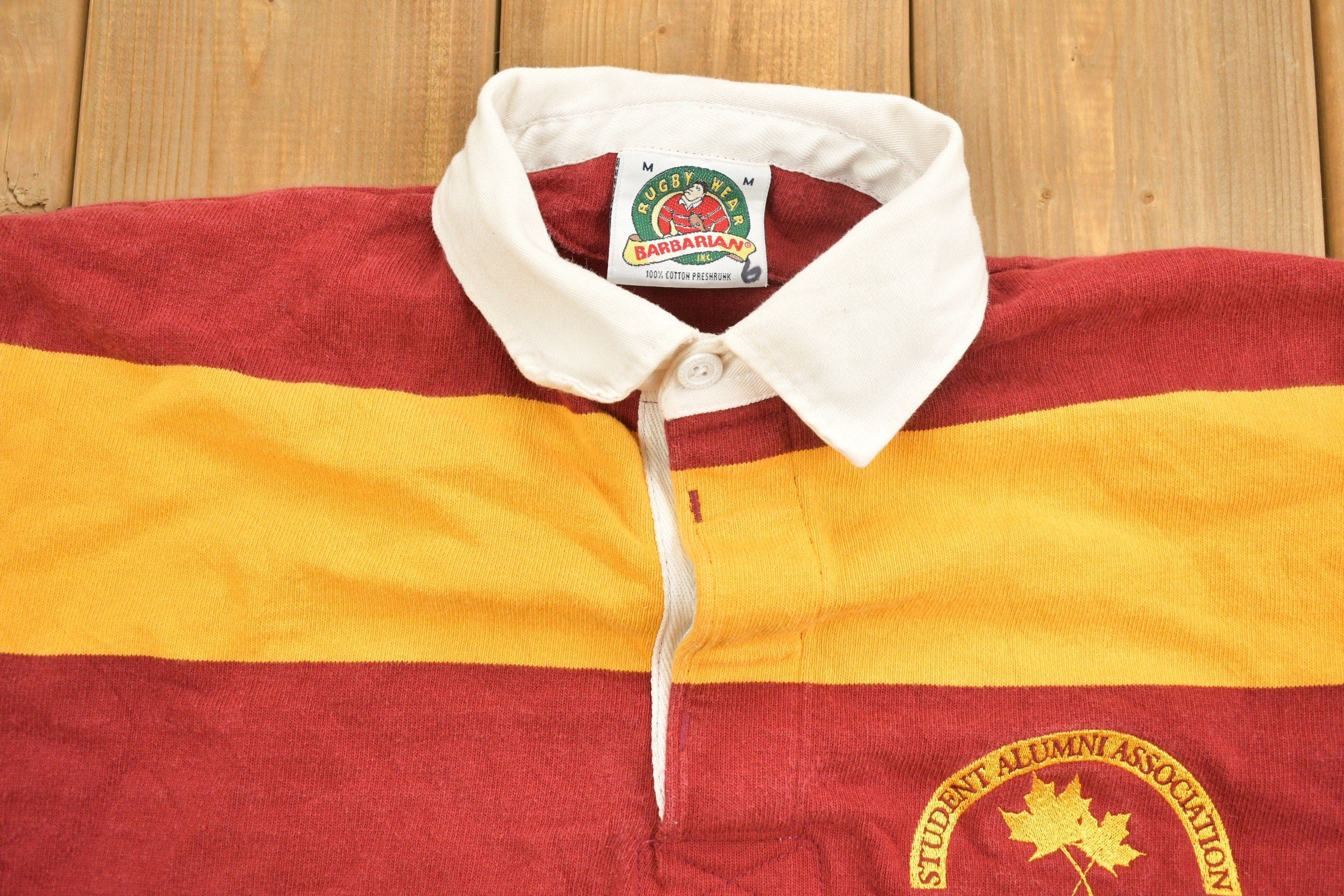 Vintage 1990s Simpson College Rugby Barbarian Collared Sweatshirt Men's Medium - Image 5