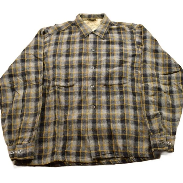 Vintage 1990s Single Needle Wool Plaid Flannel Button Up Shirt Men's Medium