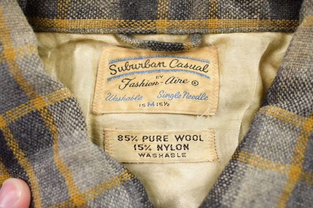 Vintage 1990s Single Needle Wool Plaid Flannel Button Up Shirt Men's Medium - Image 3