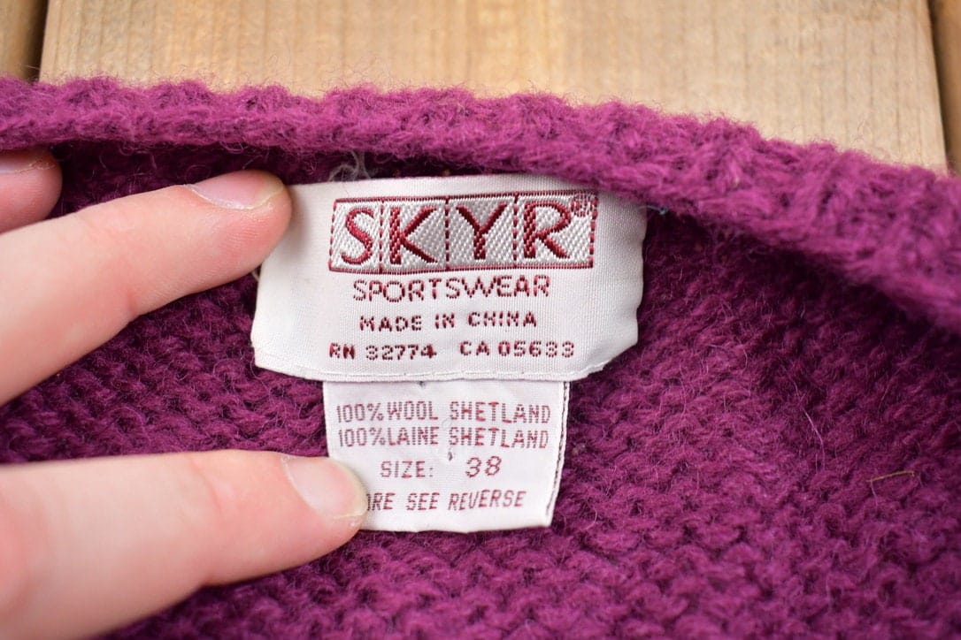 Vintage 1990s Skyr 100% Shetland Wool Knit Button Up Sweater Men's S - Image 3