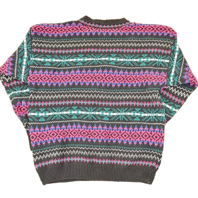 Vintage 1990s Snowflake Striped Knit AOP Crewneck Sweater Women's XL - Image 2