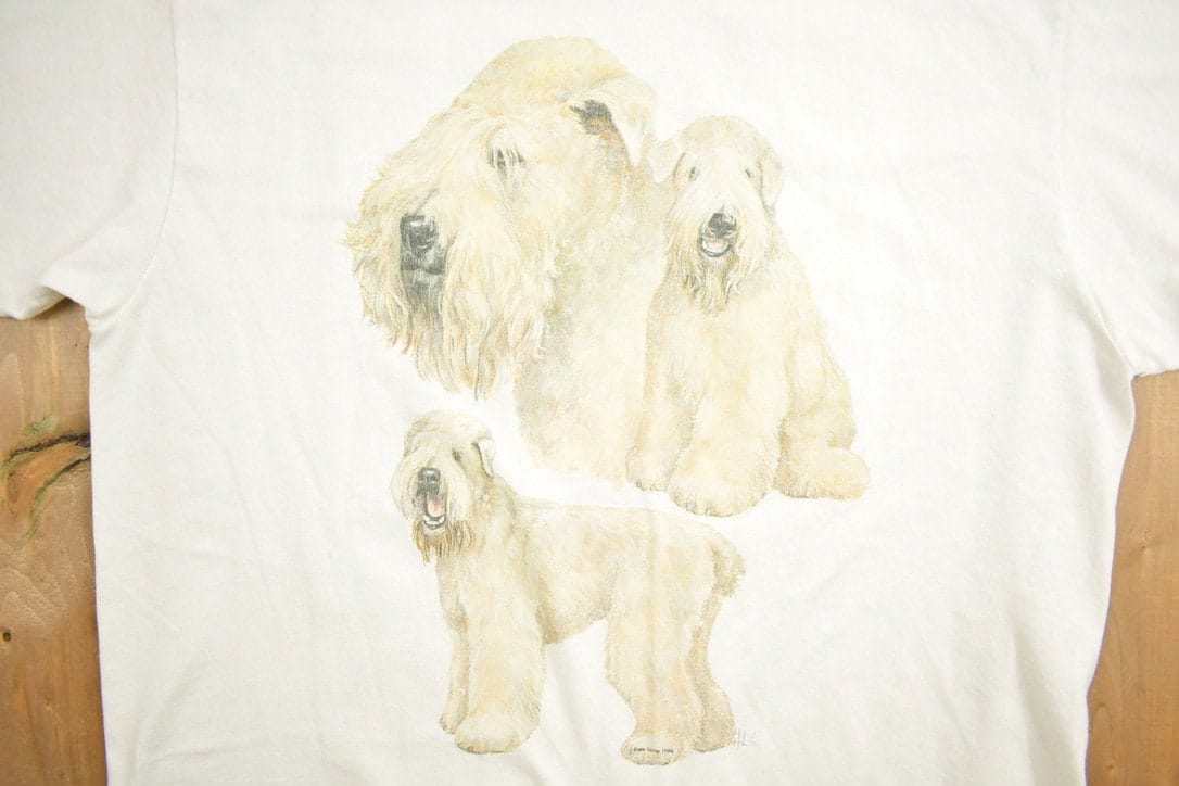 Vintage 1990s Soft-coated Wheaten Terrier Theme Graphic T-Shirt Men's Medium - Image 3
