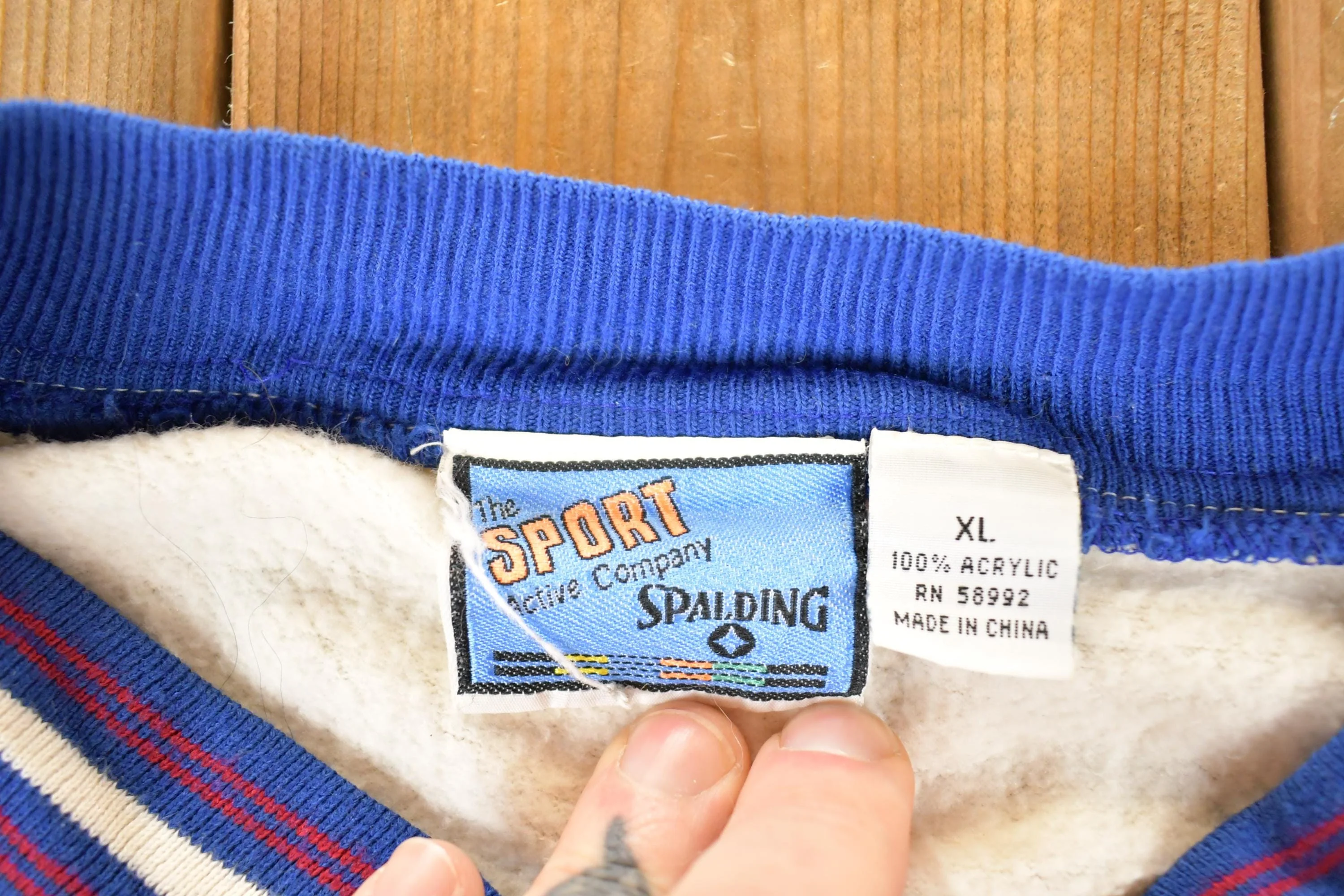 Vintage 1990s Spalding MLB Striped Full Zip Crewneck Sweatshirt Men's L - Image 4