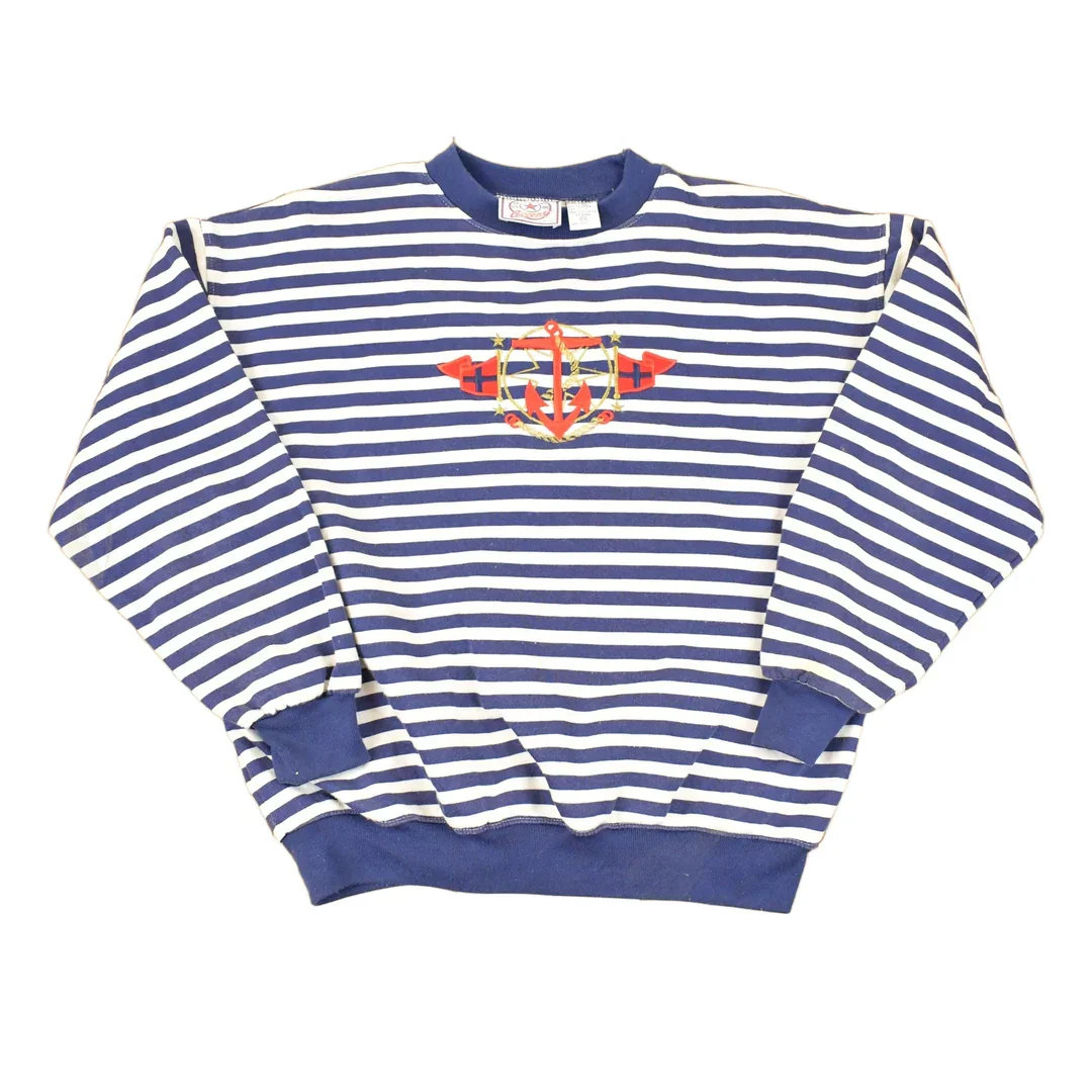 Vintage 1990s Sports Accent Embroidered Nautical Crewneck Sweatshirt Women's M