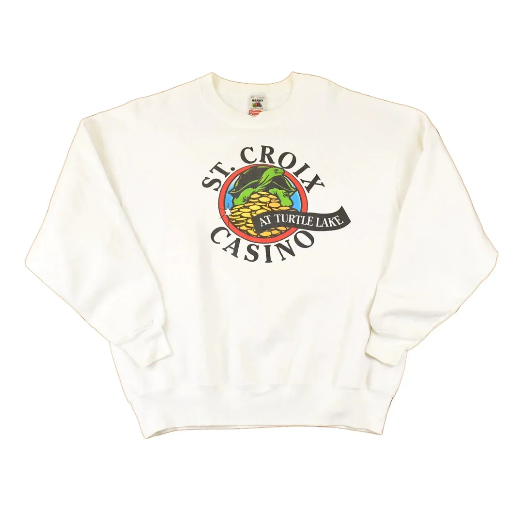 Vintage 1990s St Croix Casino Turtle Lake Graphic Print Crewneck Sweatshirt Mens L
