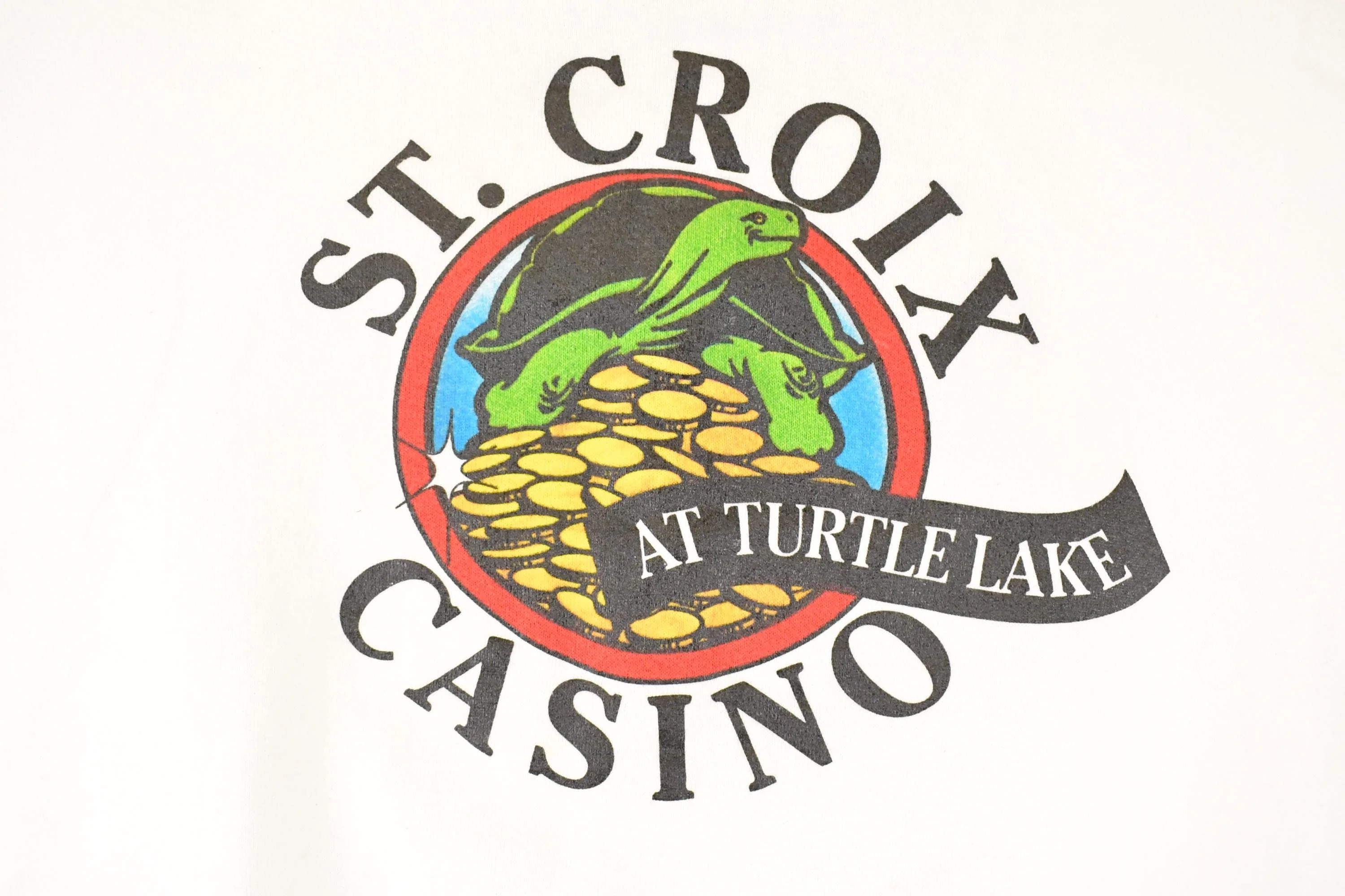 Vintage 1990s St Croix Casino Turtle Lake Graphic Print Crewneck Sweatshirt Mens L - Image 3