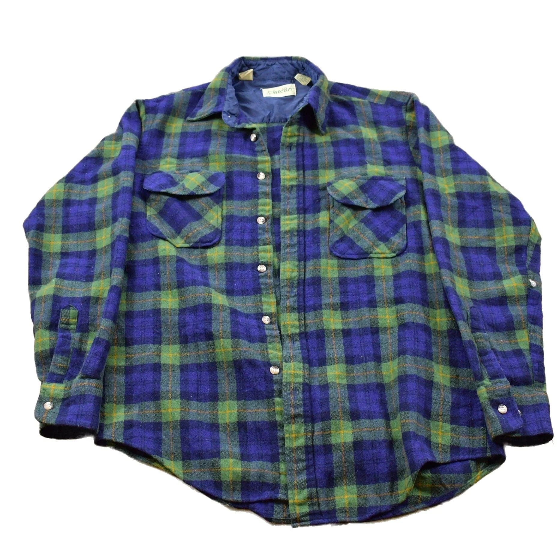 Vintage 1990s St. Johns Bay 100% Virgin Wool Lined Plaid Button Up Shirt Men's Large