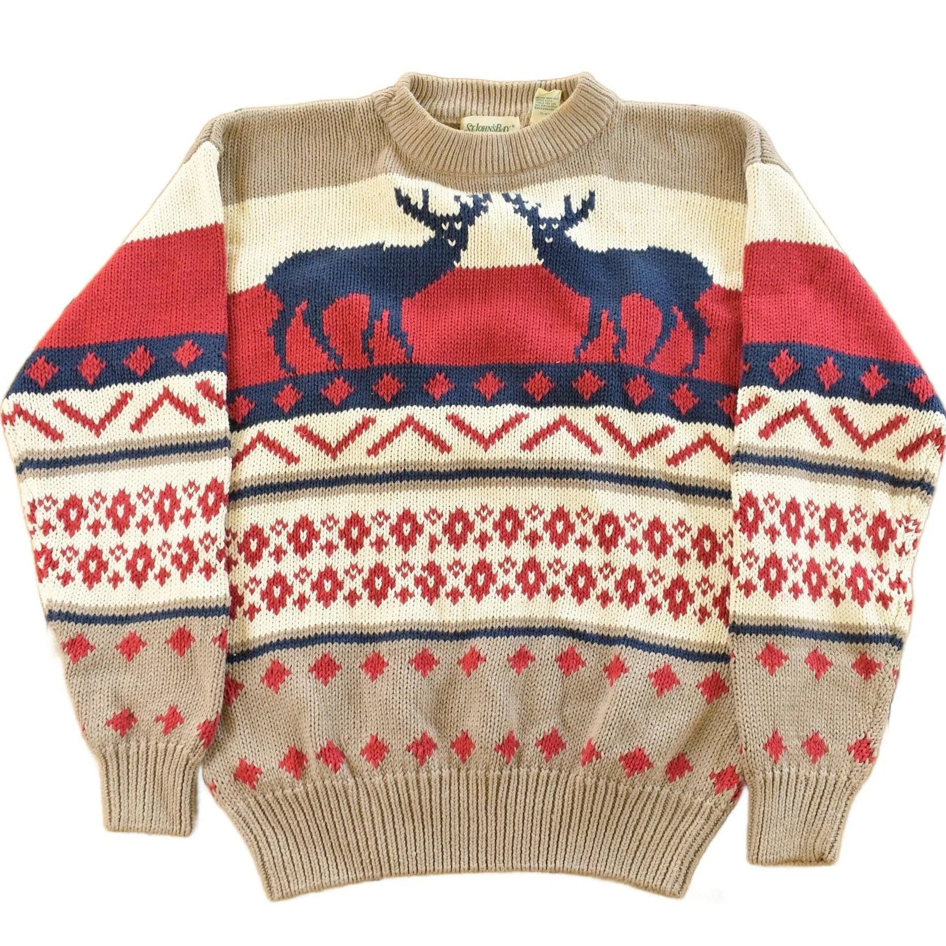 Vintage 1990s St. John's Bay Deer Knit Crewneck Sweater Men's Large