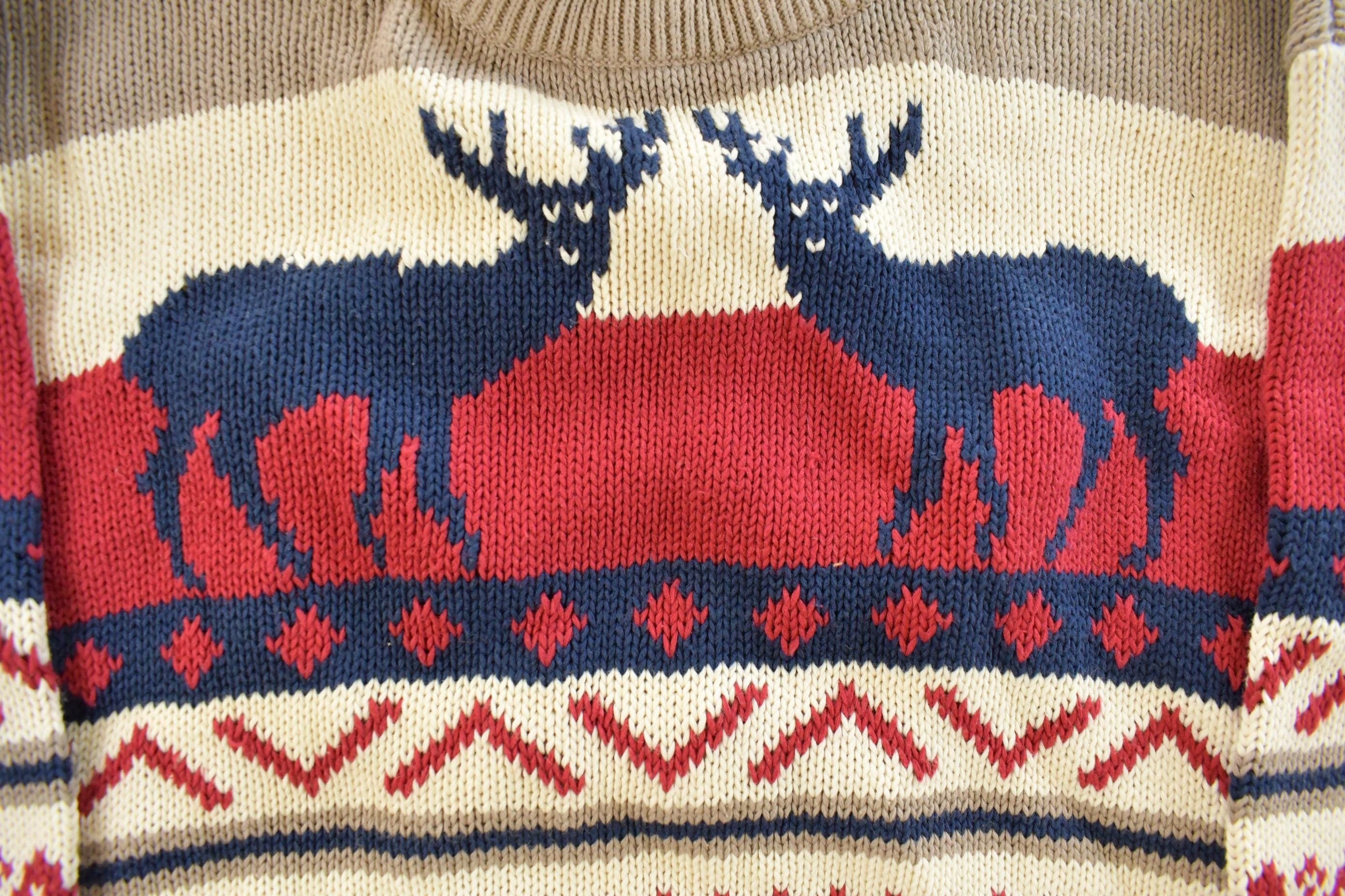 Vintage 1990s St. John's Bay Deer Knit Crewneck Sweater Men's Large - Image 4
