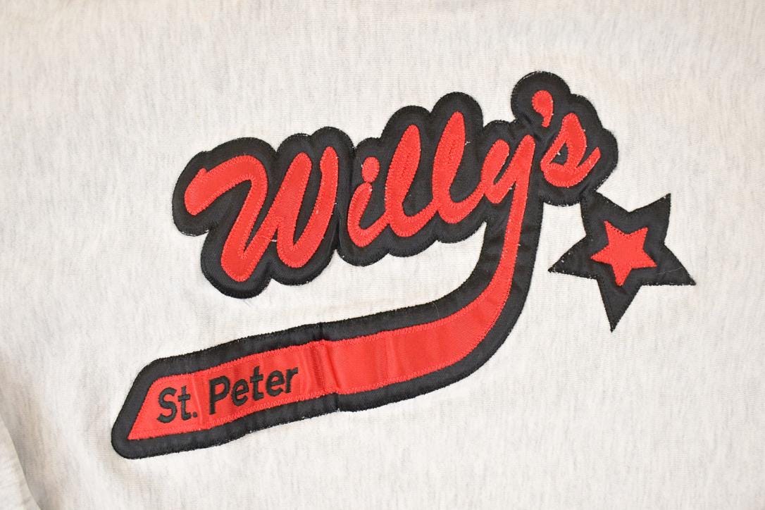 Vintage 1990s St Peters Willy's Cross Grain University Hoodie Sweater Men's L - Image 3